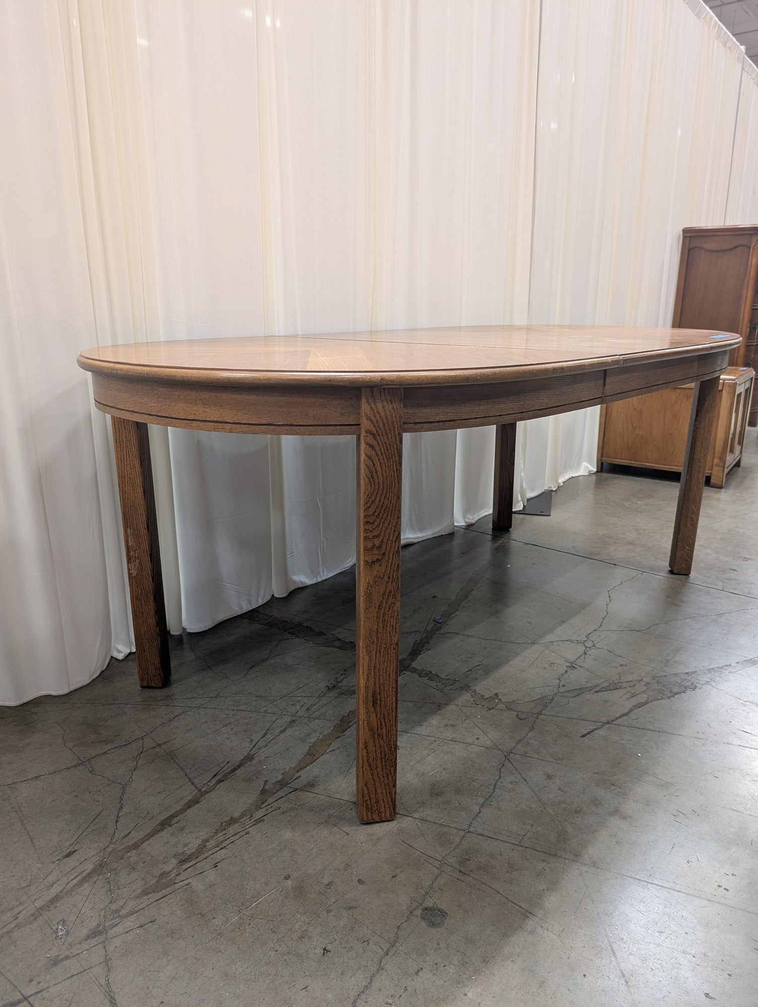 Vintage Sunburst Parquet Oak Oval Extending Dining Table with Leaf
