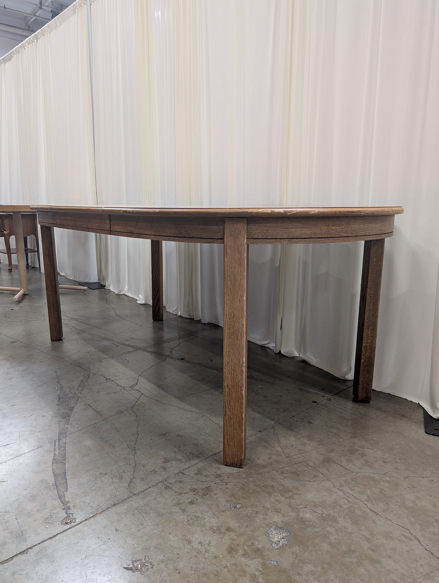 Vintage Sunburst Parquet Oak Oval Extending Dining Table with Leaf