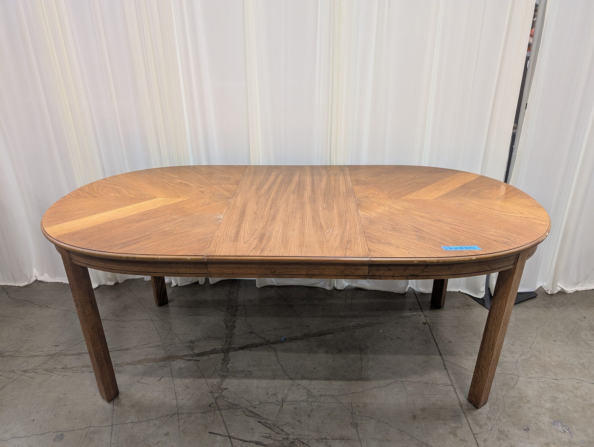 Vintage Sunburst Parquet Oak Oval Extending Dining Table with Leaf