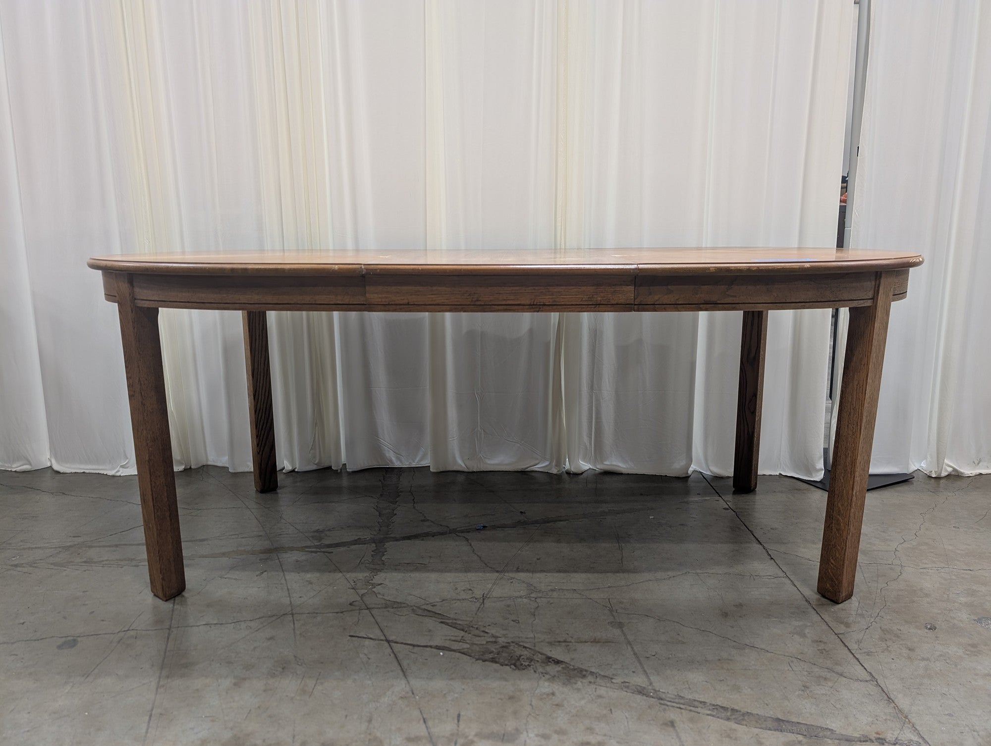 Vintage Sunburst Parquet Oak Oval Extending Dining Table with Leaf