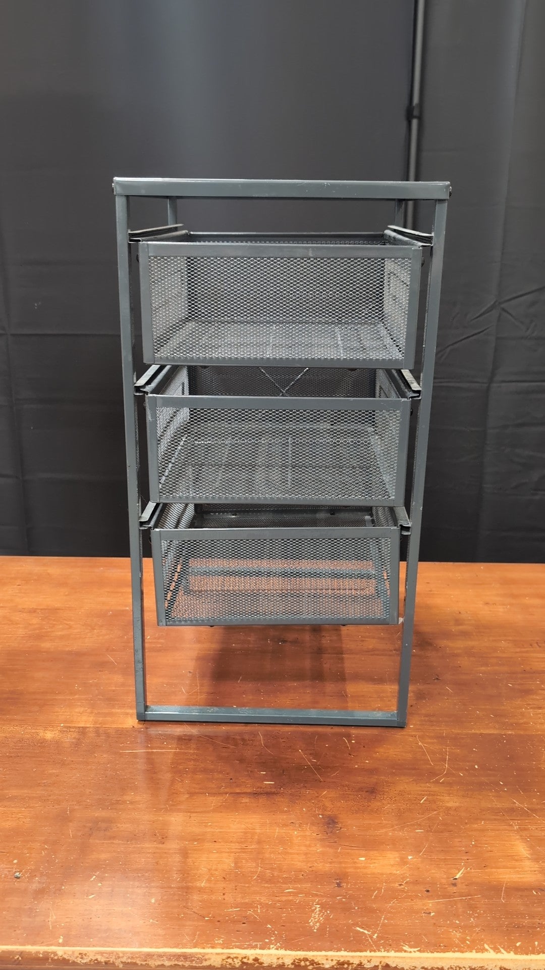 Gray Metal Three-Drawer Storage Cart with Casters