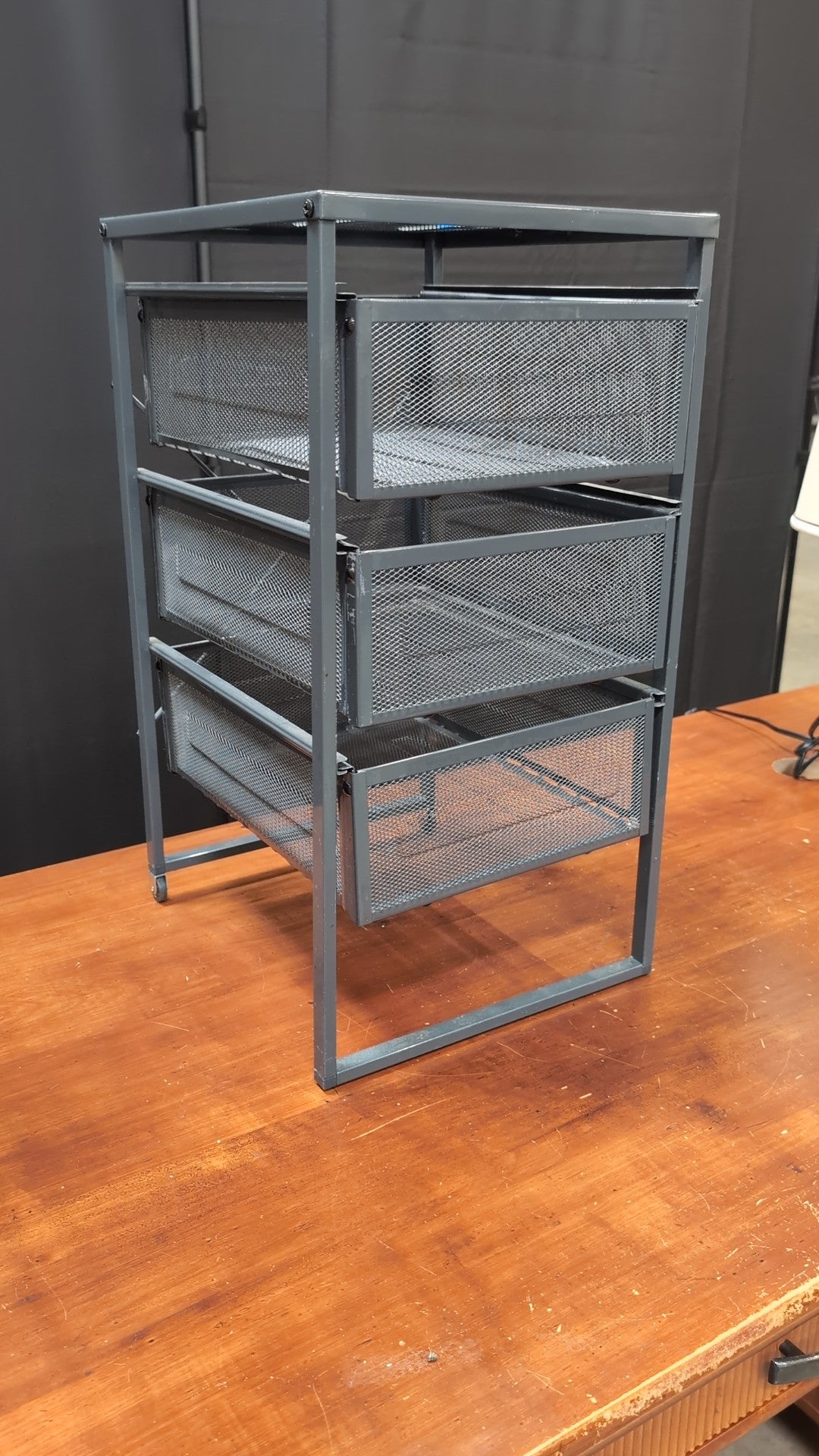 Gray Metal Three-Drawer Storage Cart with Casters