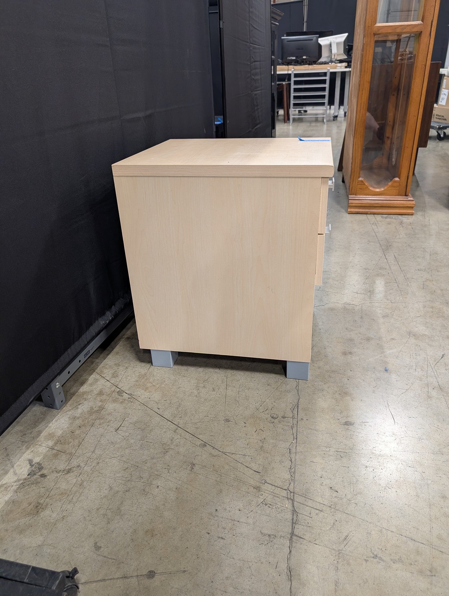 Modern Light Wood Tone Nightstand with Two Drawers and Open Shelf