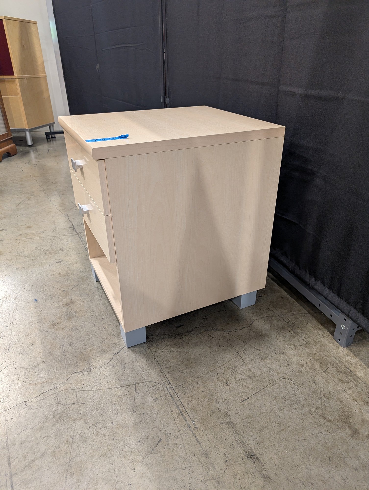 Modern Light Wood Tone Nightstand with Two Drawers and Open Shelf