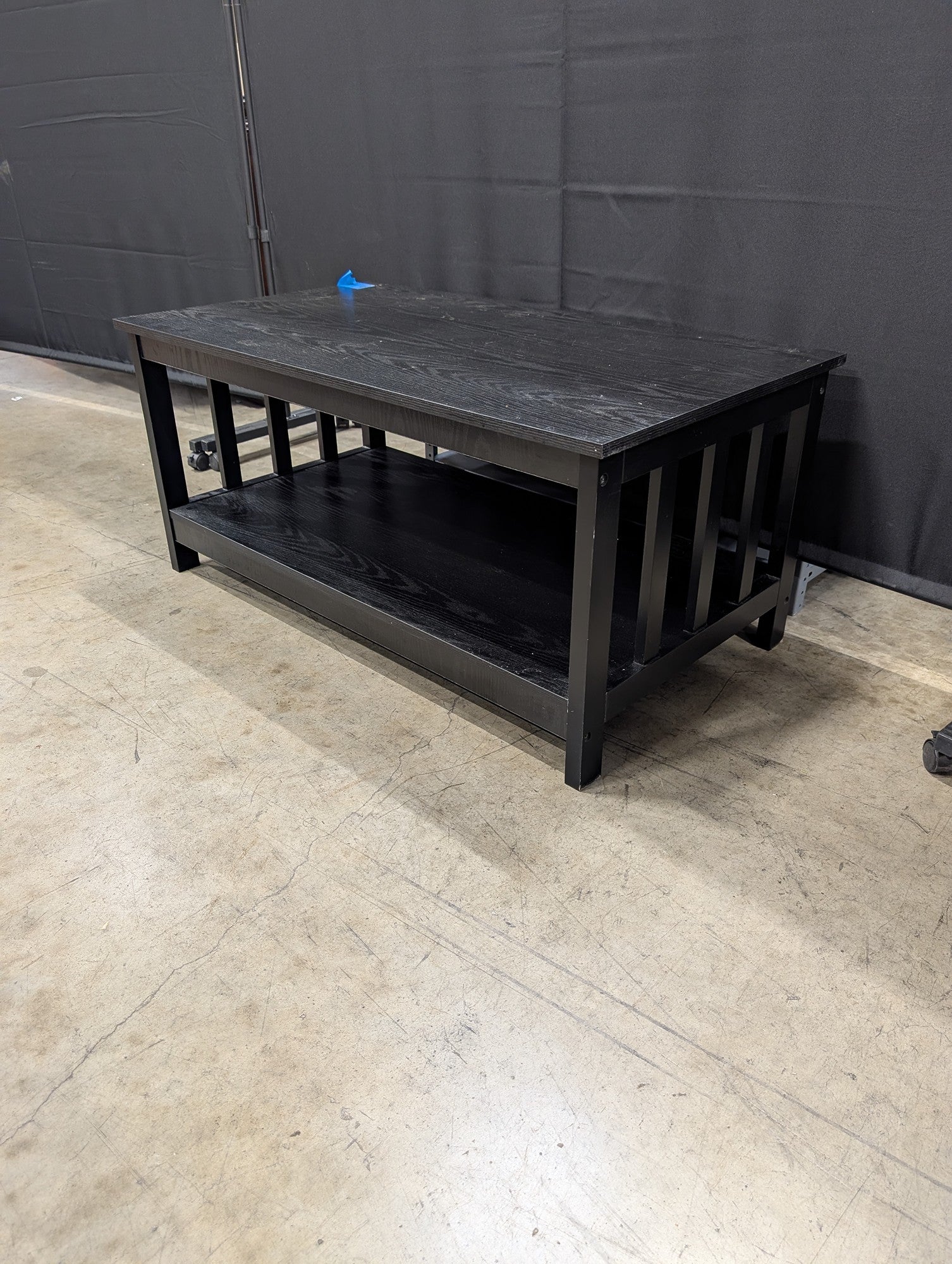 Modern Farmhouse Black Wood Coffee Table with Storage Shelf