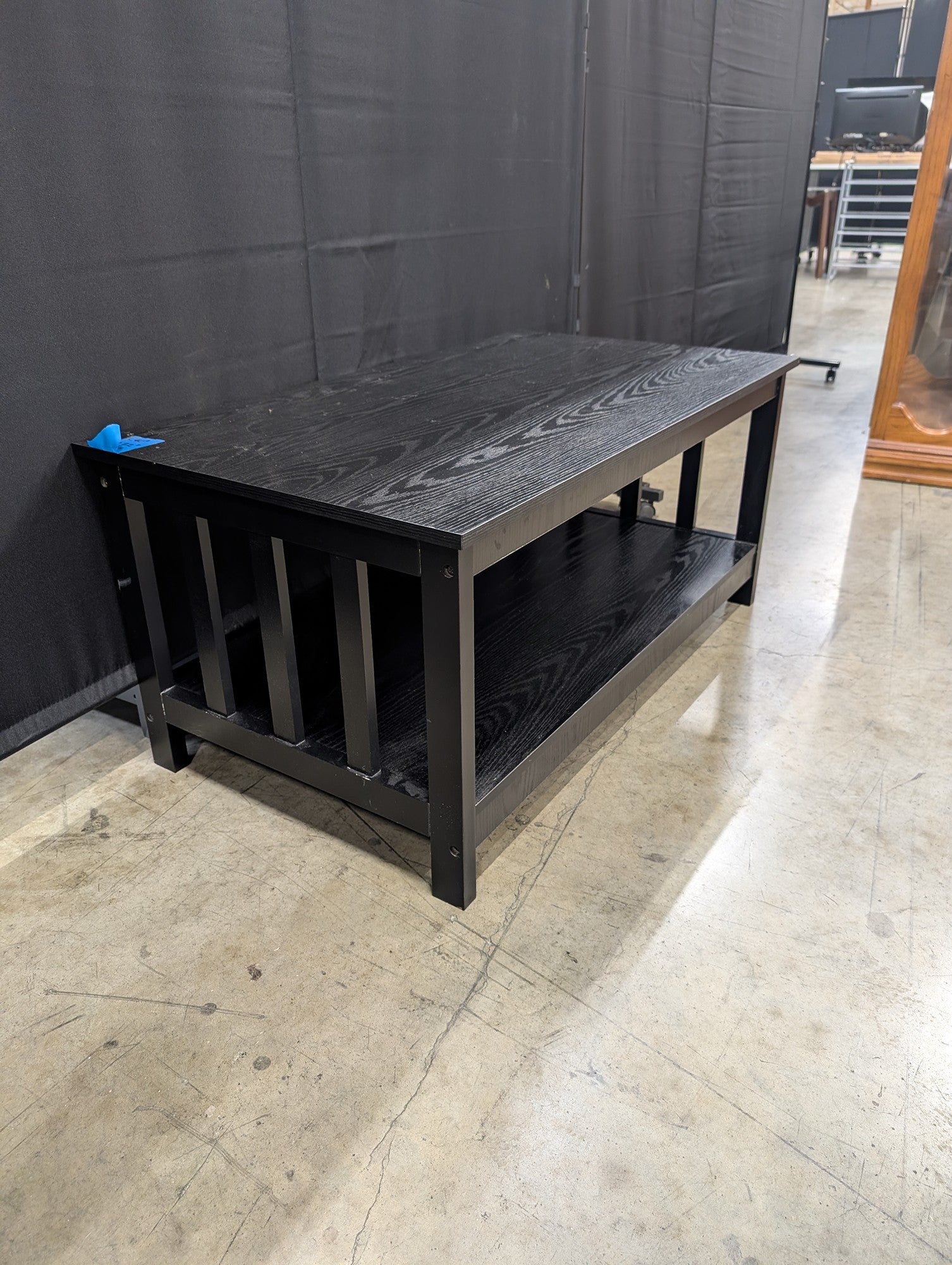Modern Farmhouse Black Wood Coffee Table with Storage Shelf