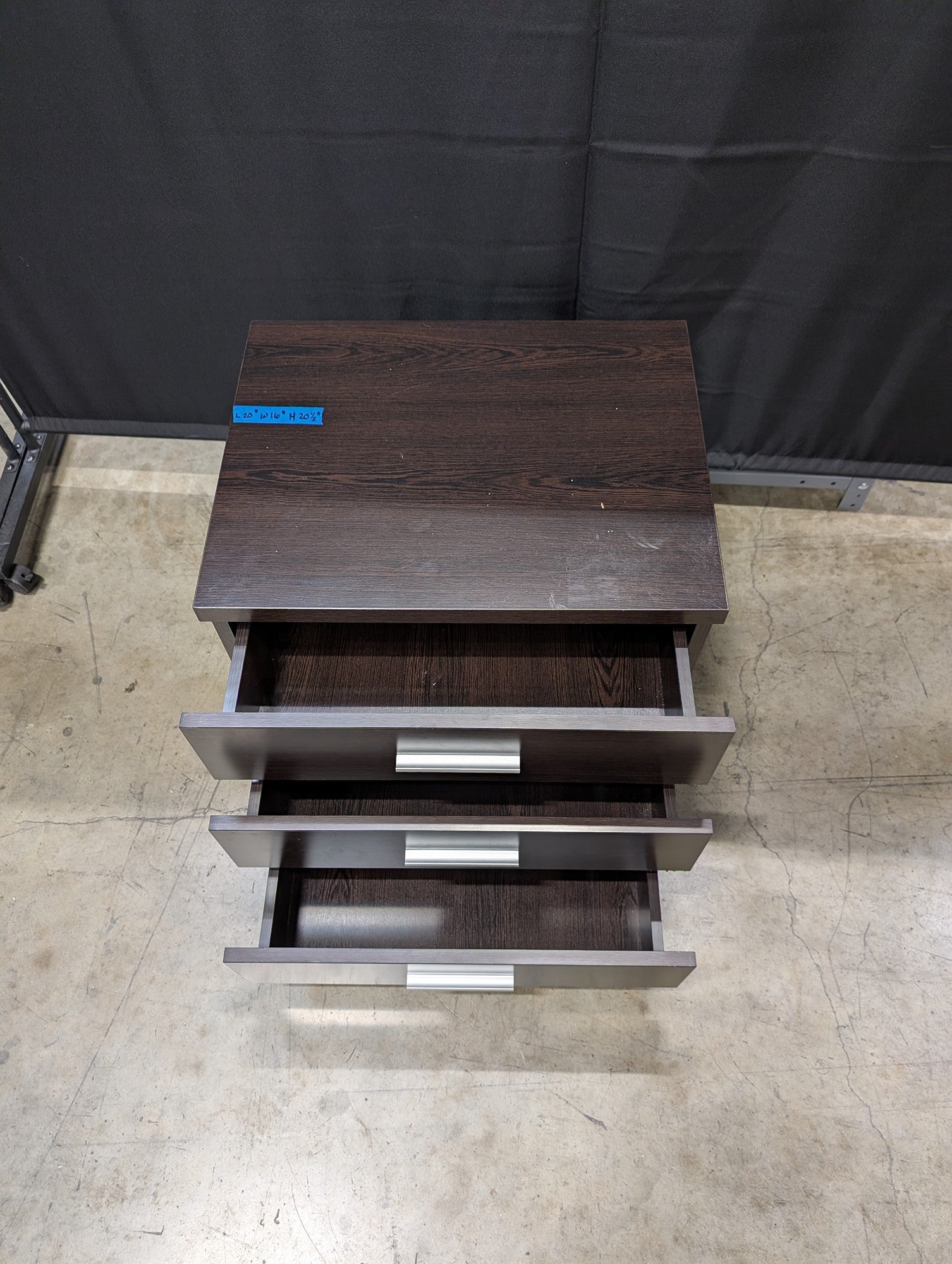 Contemporary Dark Brown Three-Drawer Nightstand