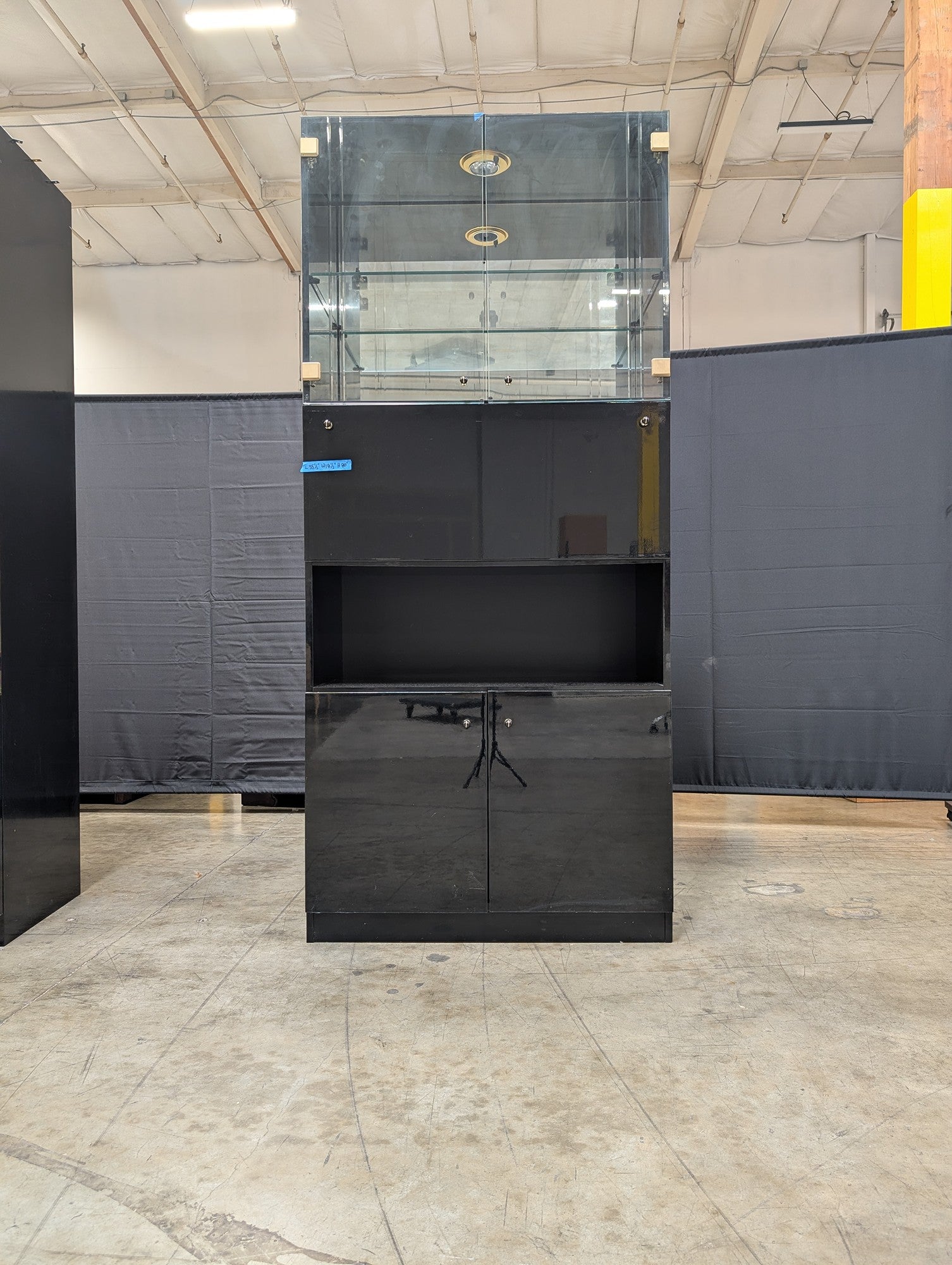 Modern Black Lacquer Display Cabinet with Glass Doors