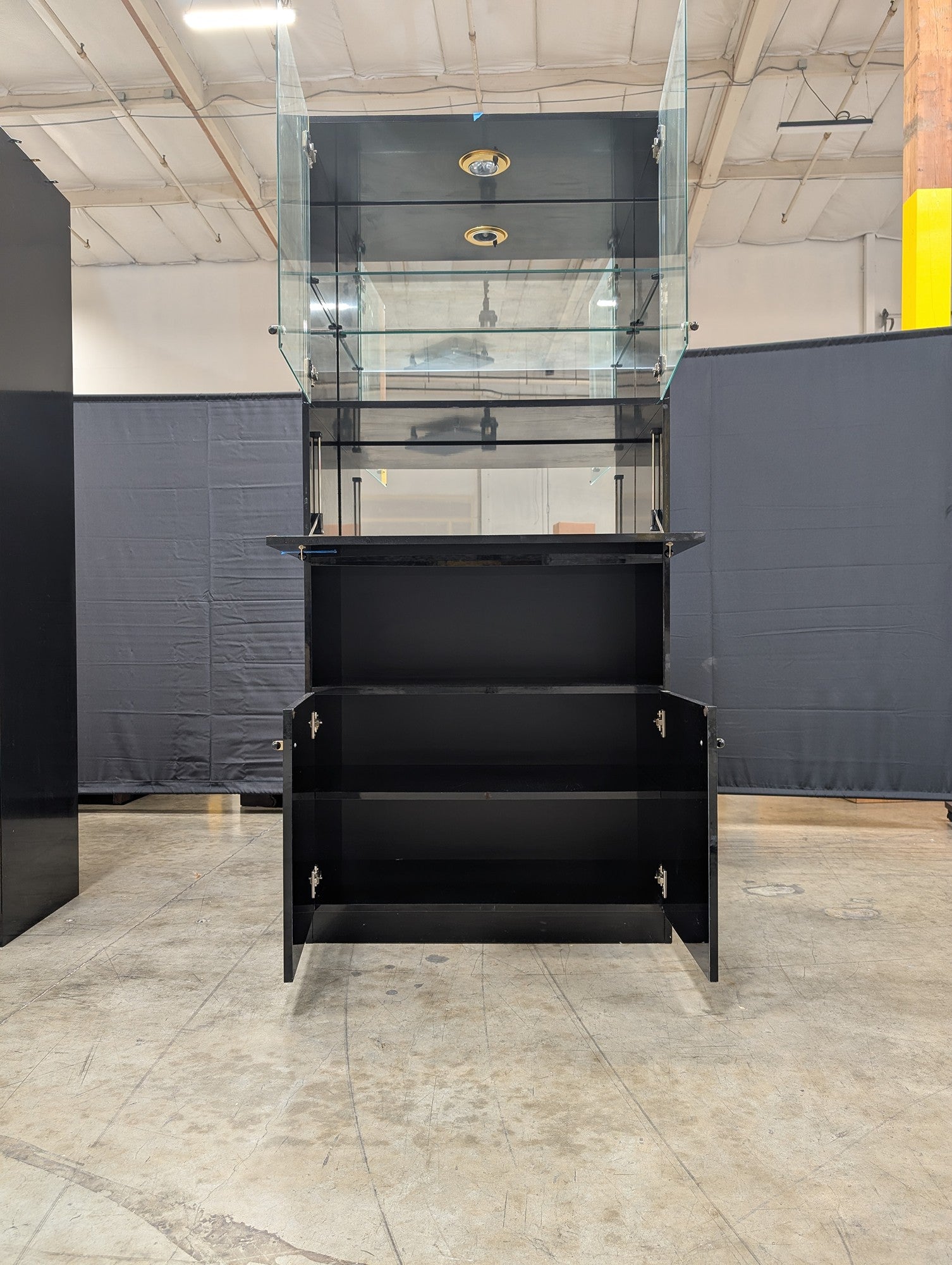Modern Black Lacquer Display Cabinet with Glass Doors
