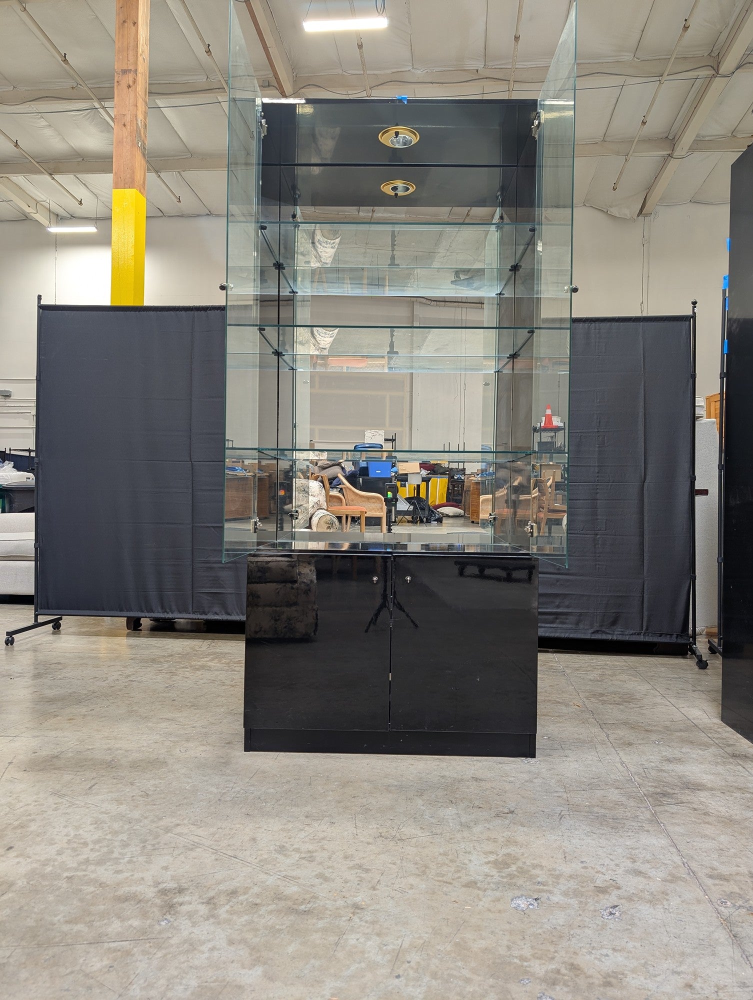 Italian Modern Glass Display Cabinet with Black Base and Lighting