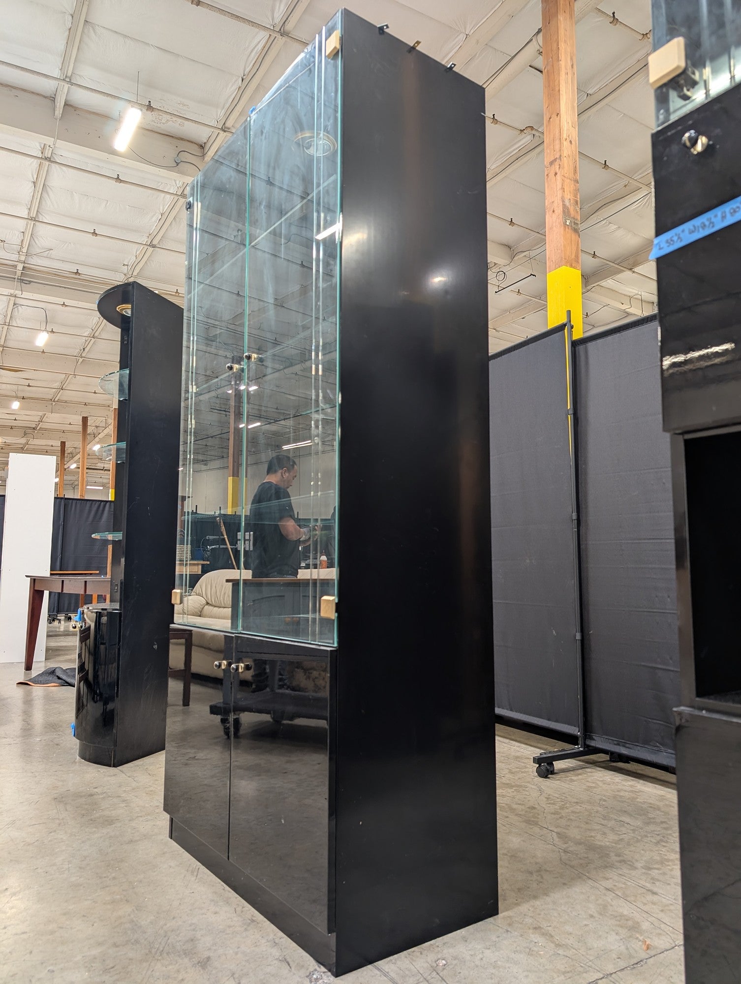 Italian Modern Glass Display Cabinet with Black Base and Lighting