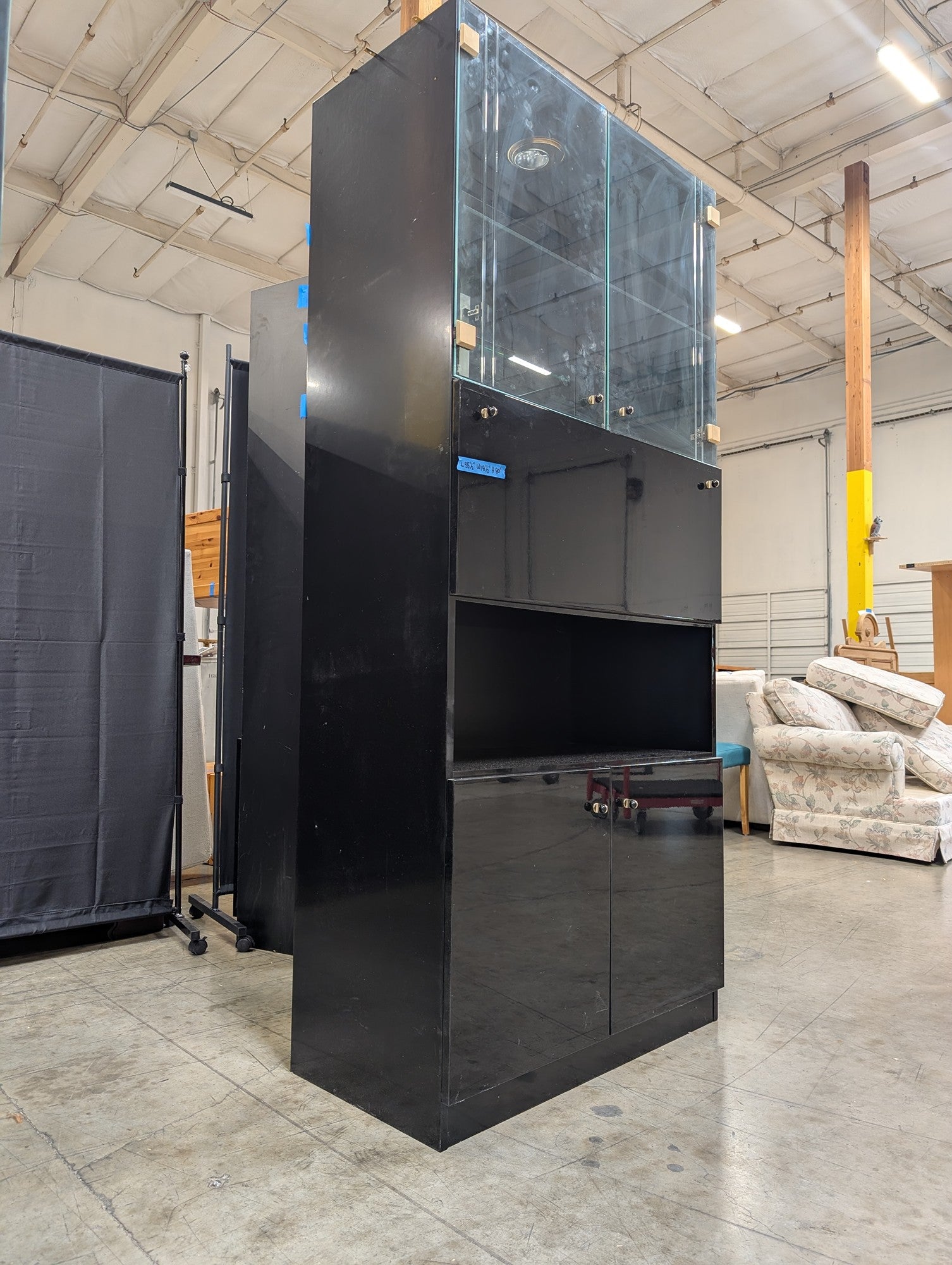 Modern Black Lacquer Display Cabinet with Glass Doors