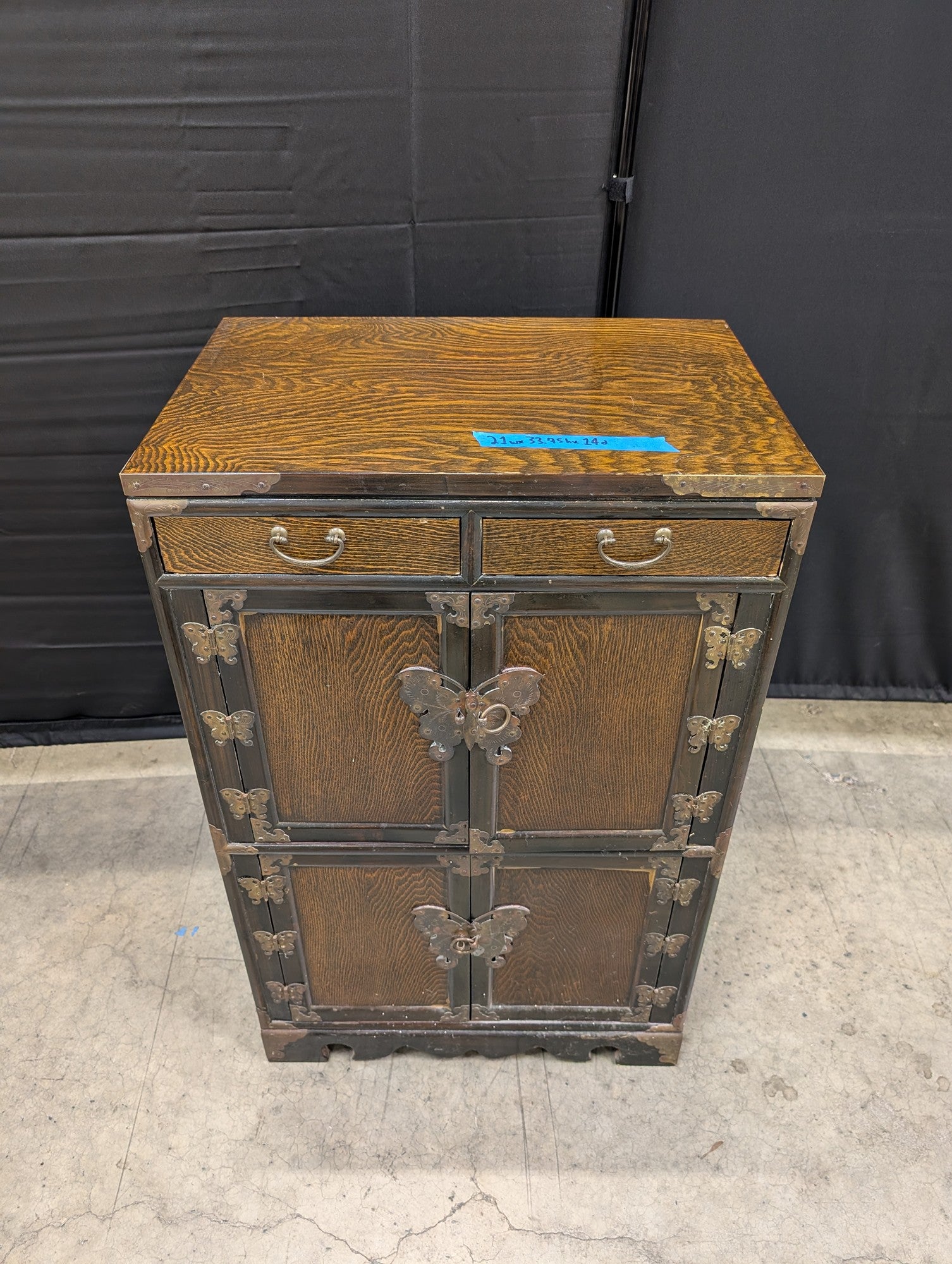 Antique Dark Wood Storage Cabinet with Butterfly Latches