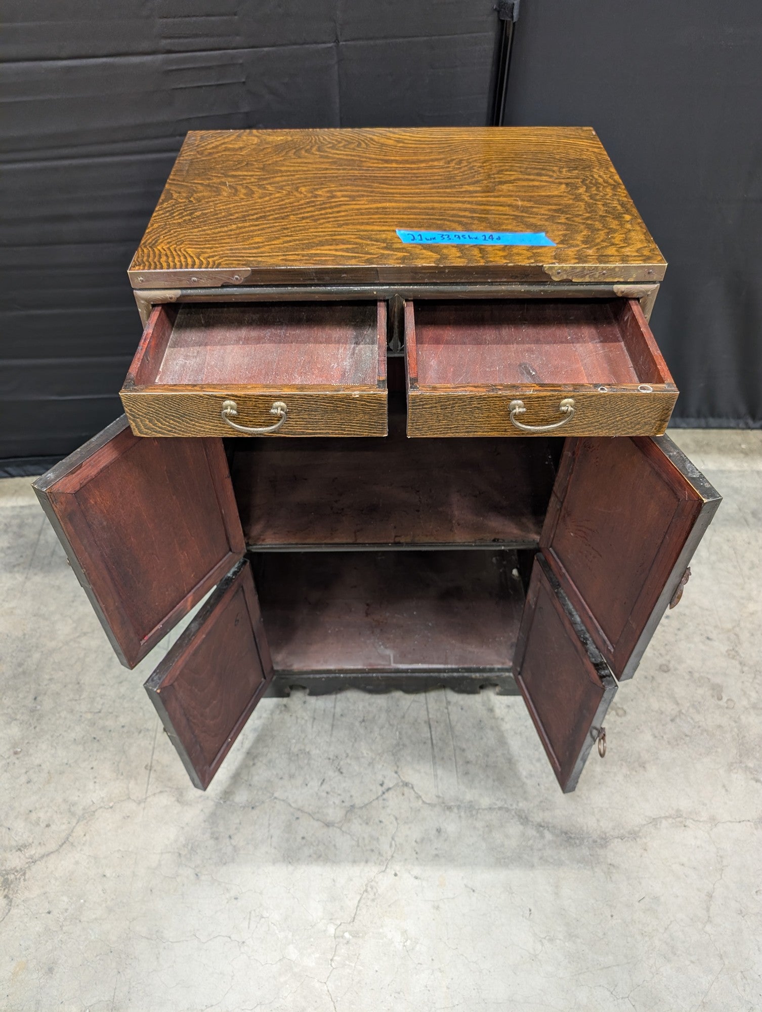 Antique Dark Wood Storage Cabinet with Butterfly Latches