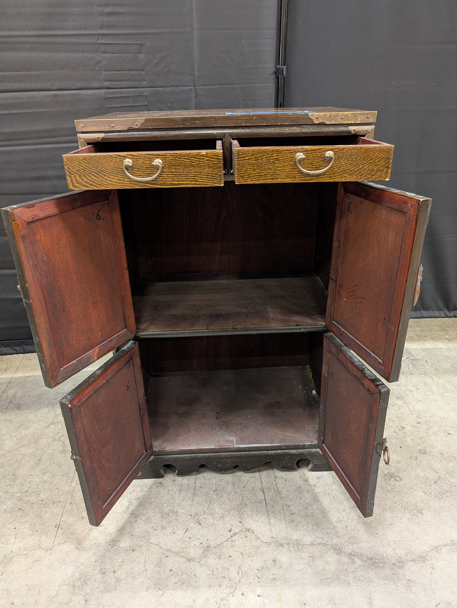 Antique Dark Wood Storage Cabinet with Butterfly Latches