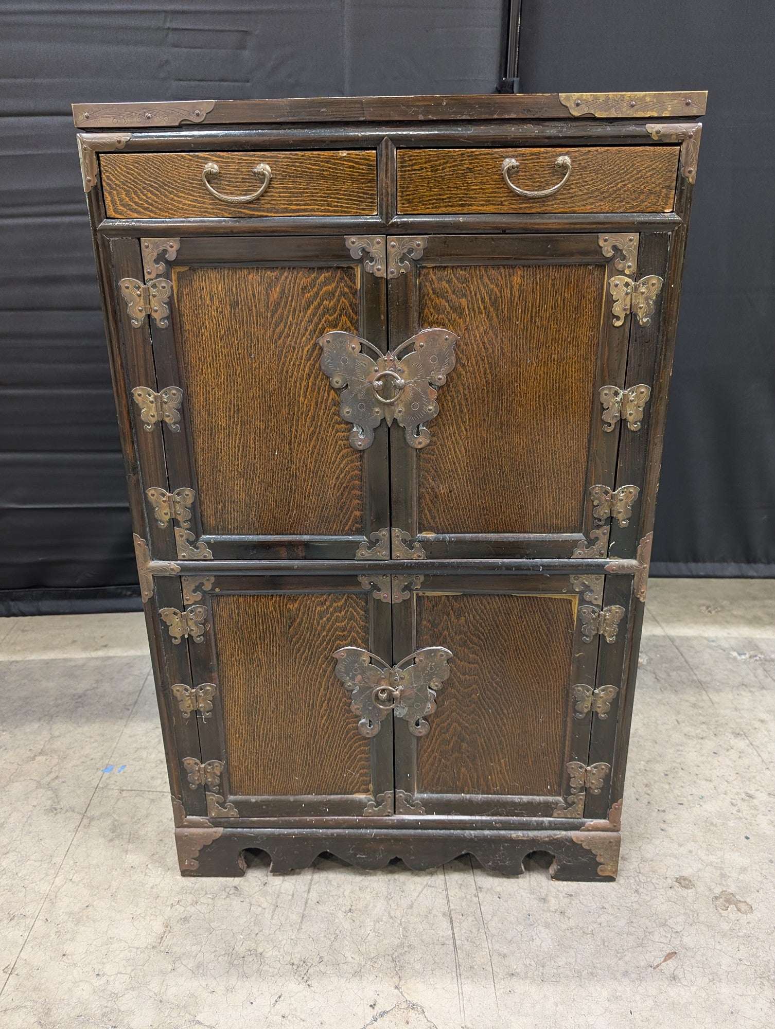 Antique Dark Wood Storage Cabinet with Butterfly Latches