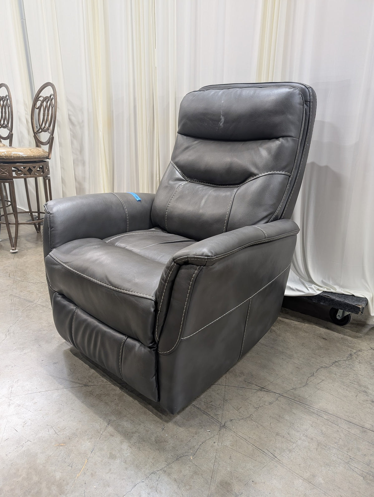 Parker House Grey Leather-Look Swivel Recliner