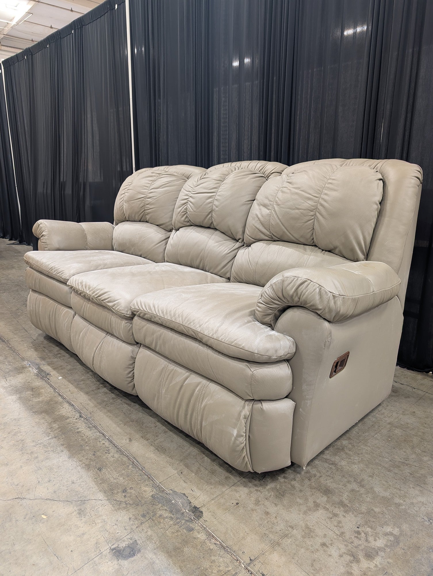 Plush Tan Faux Leather Reclining Couch