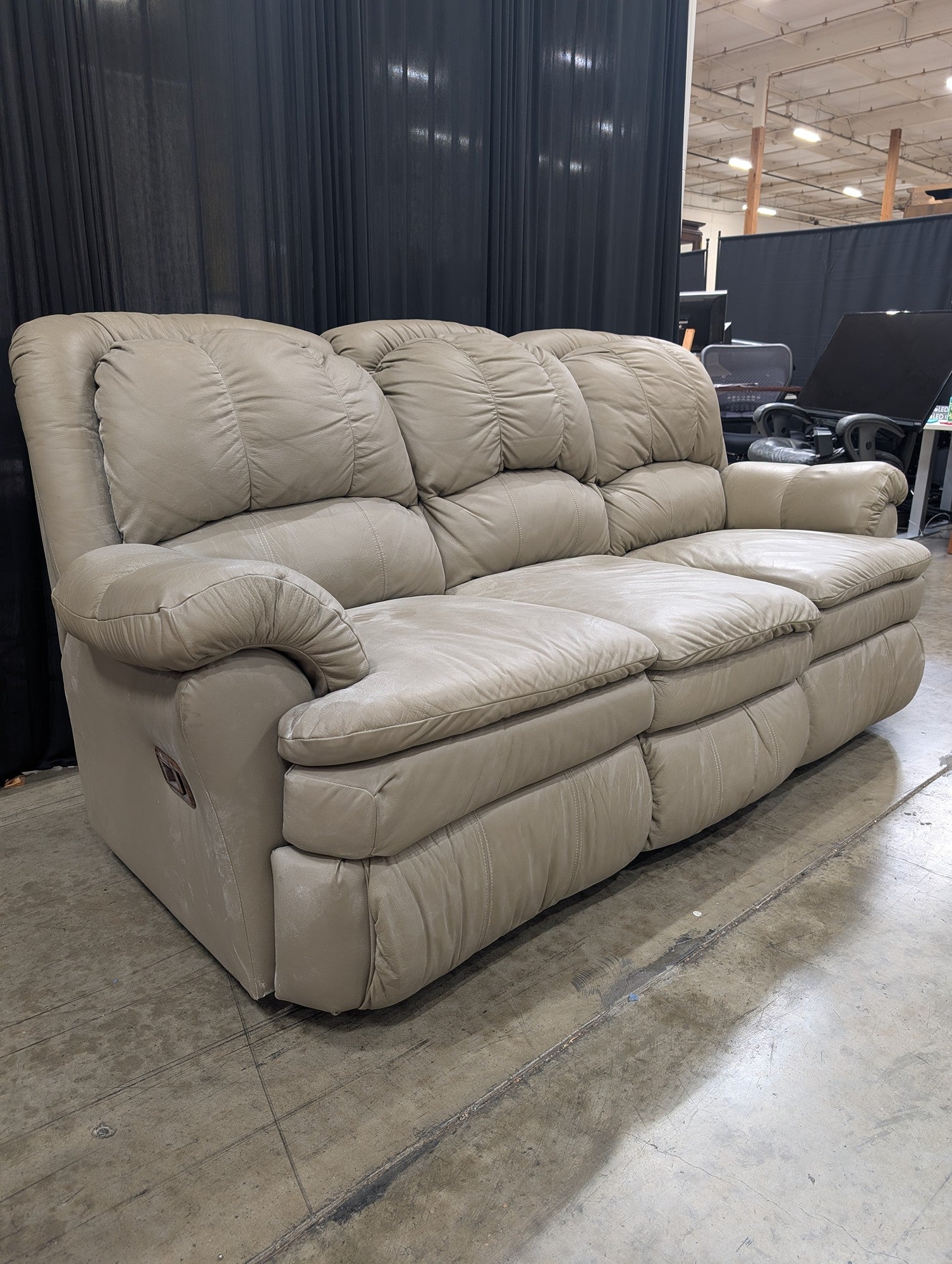 Plush Tan Faux Leather Reclining Couch