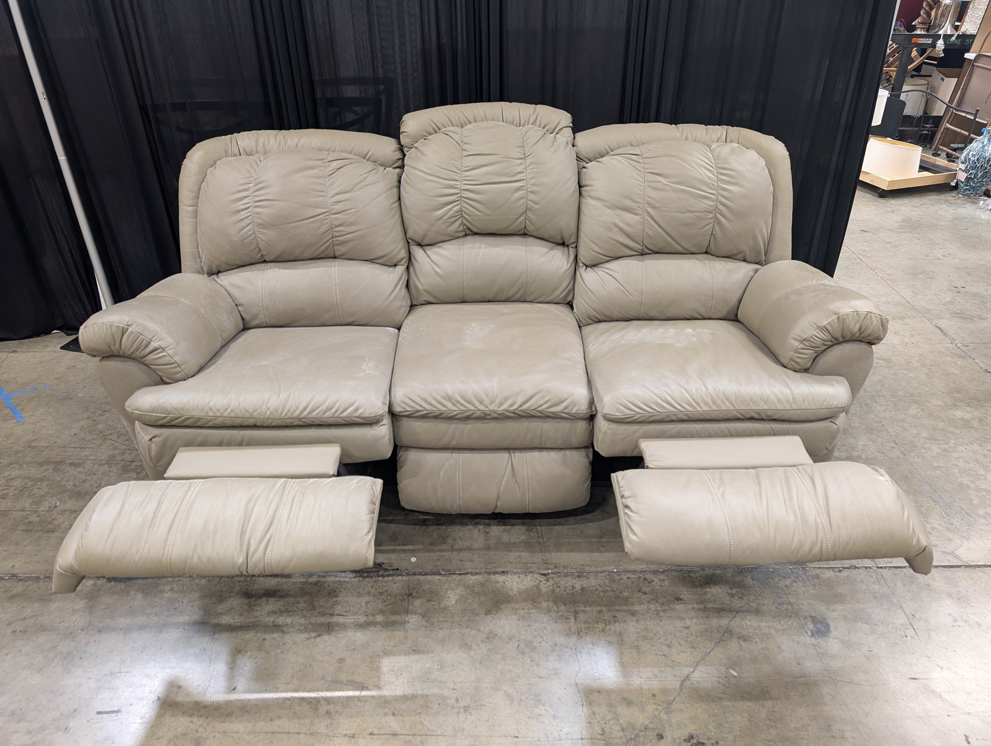 Plush Tan Faux Leather Reclining Couch