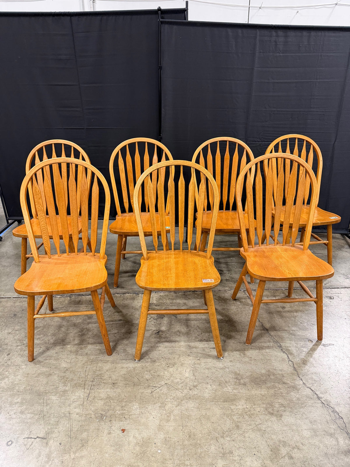 Set of Seven A-America Light Wood Windsor Dining Chairs