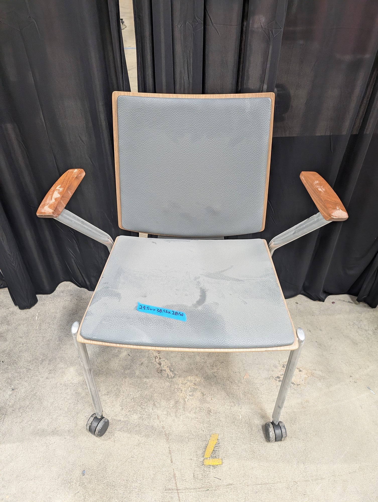 VERSTEEL Gray Faux Leather Chair with Wood Trim