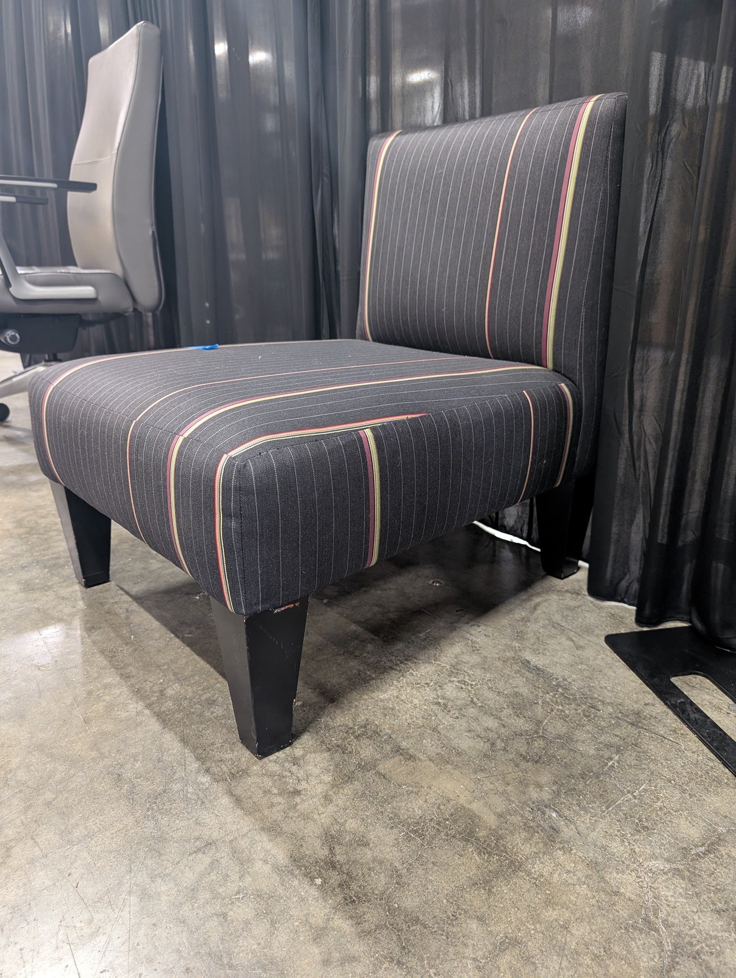 Charter Furniture Corp Grey Pinstripe Armless Chair in Upholstered Fabric
