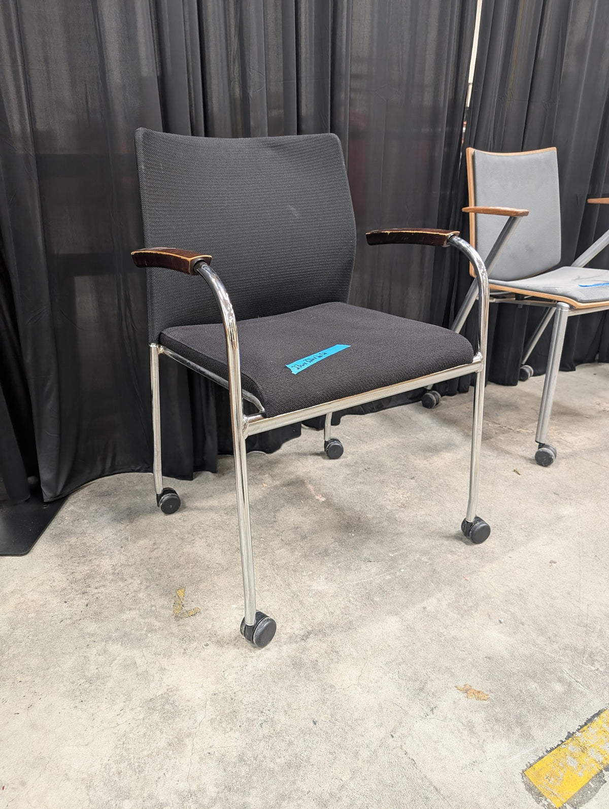 KEILHAUER Black Fabric Office Chair with Wood Armrests
