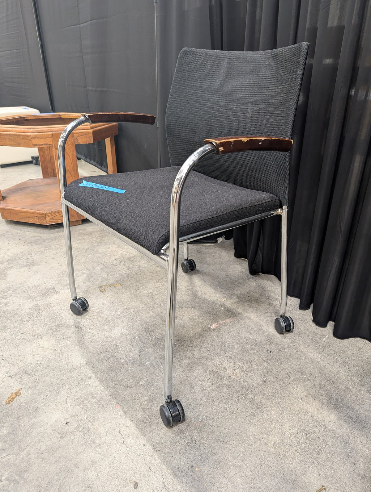 KEILHAUER Black Fabric Office Chair with Wood Armrests