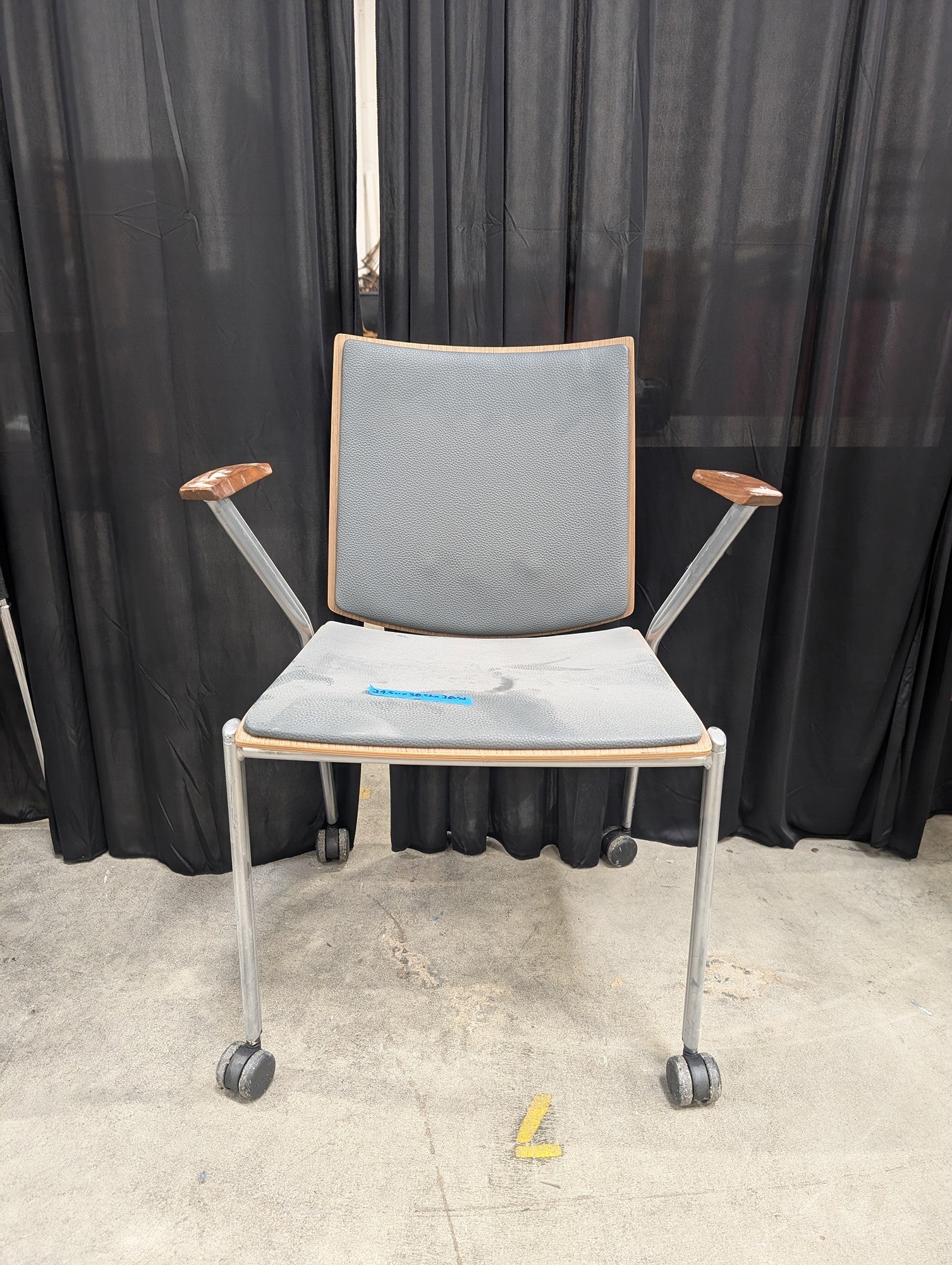 VERSTEEL Gray Faux Leather Chair with Wood Trim