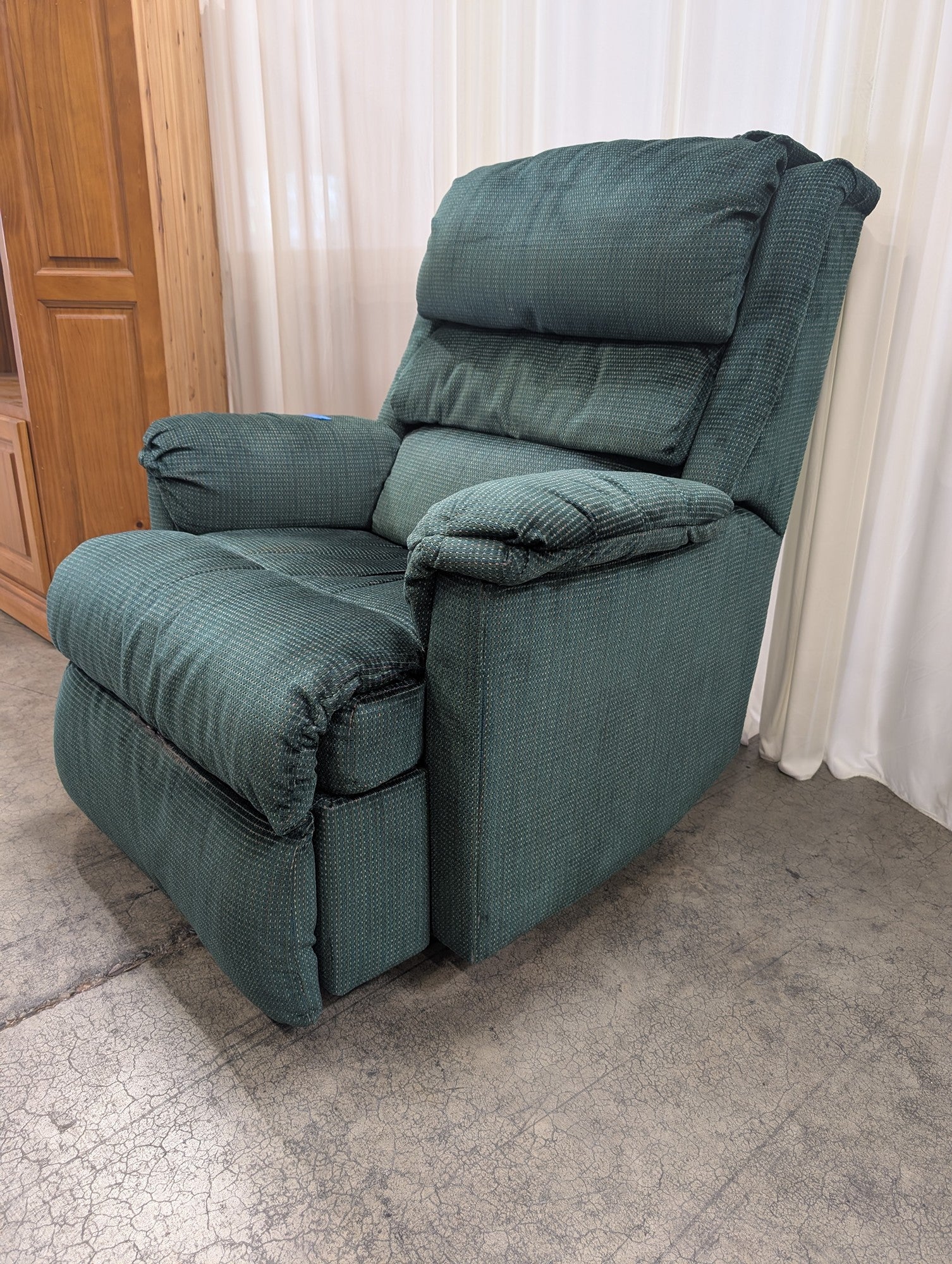 Padded Dark Green Upholstered Fabric Recliner