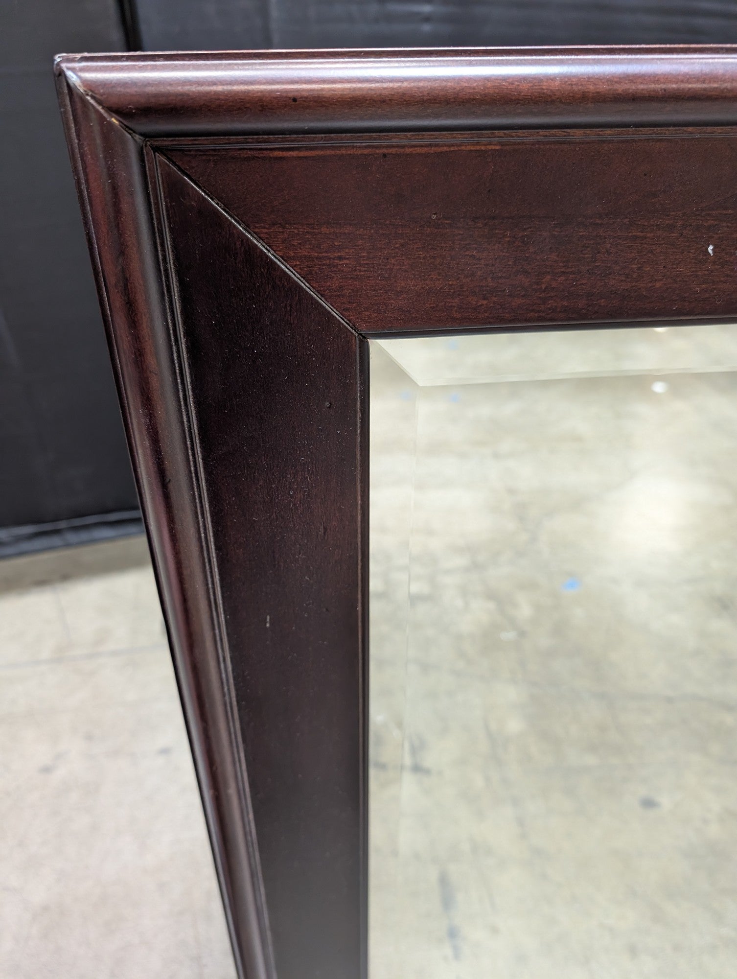 Cresent Beveled Landscape Mirror in Dark Wood