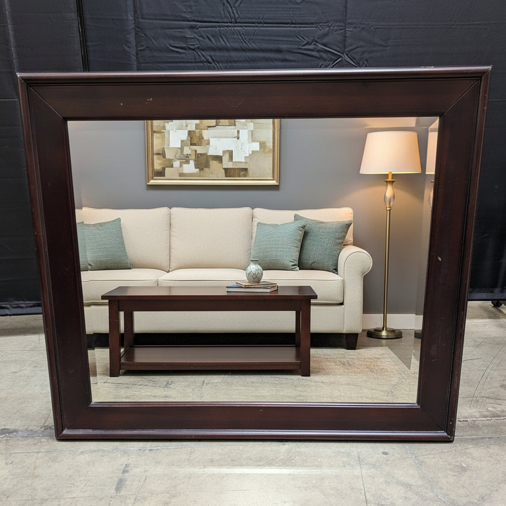 Cresent Beveled Landscape Mirror in Dark Wood