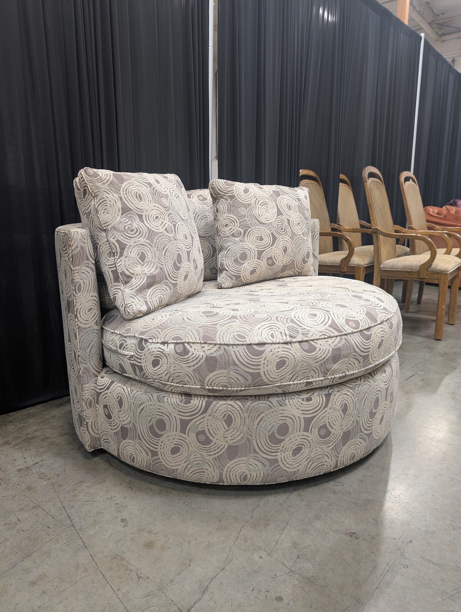 Macy's Modern Concepts Round Swivel Chair in Beige and Grey Swirl