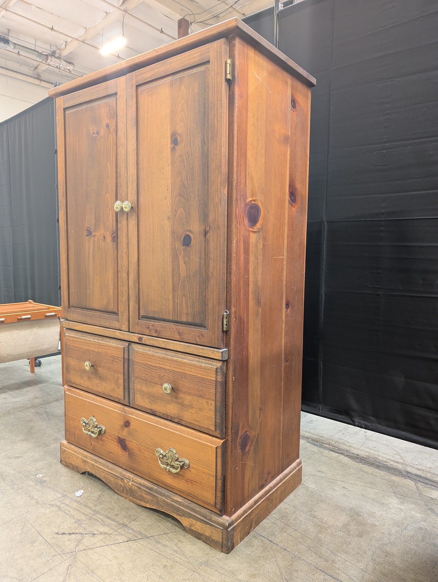 Rustic Pine Armoire Cabinet with Storage Drawers