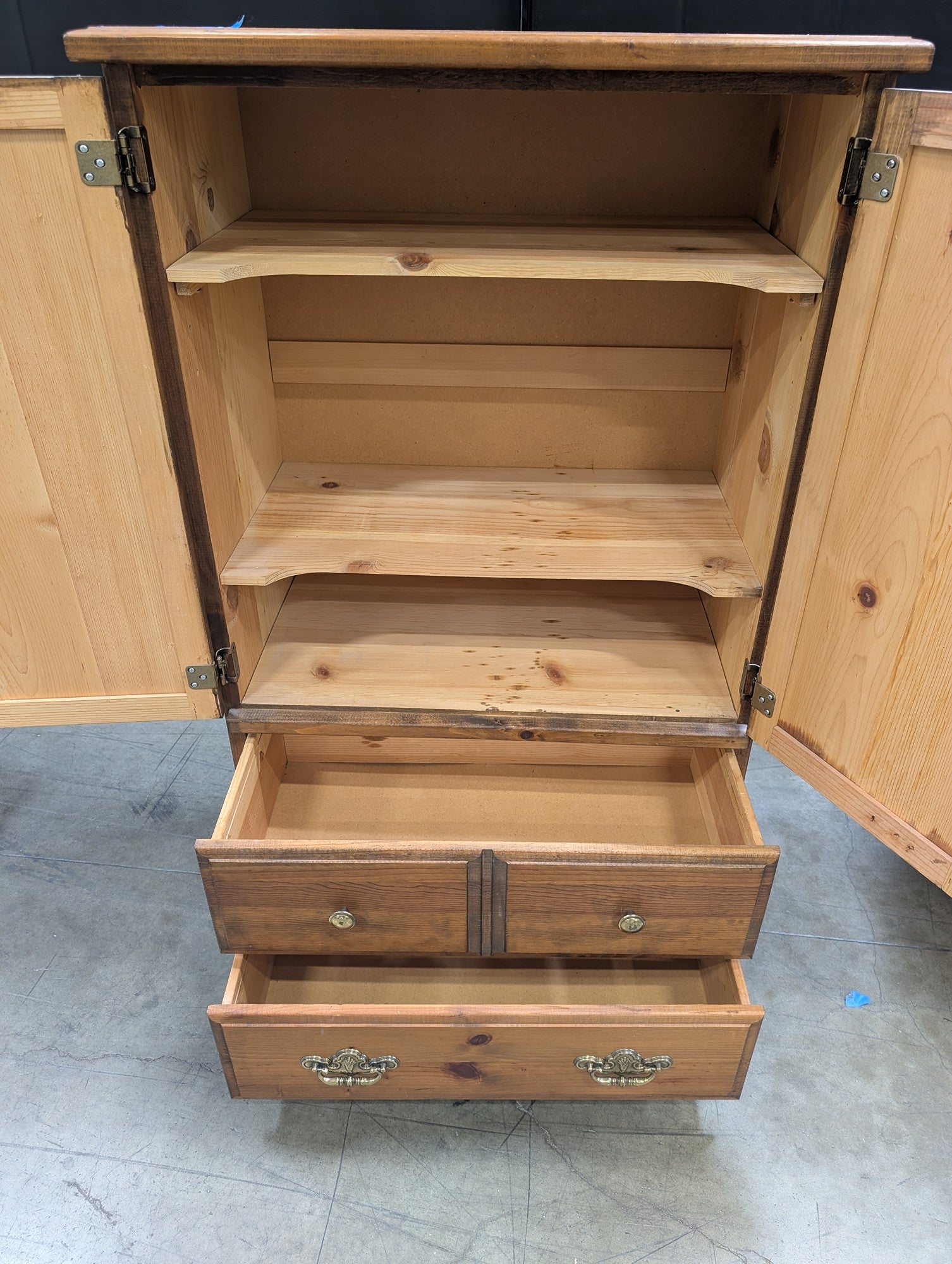 Rustic Pine Armoire Cabinet with Storage Drawers