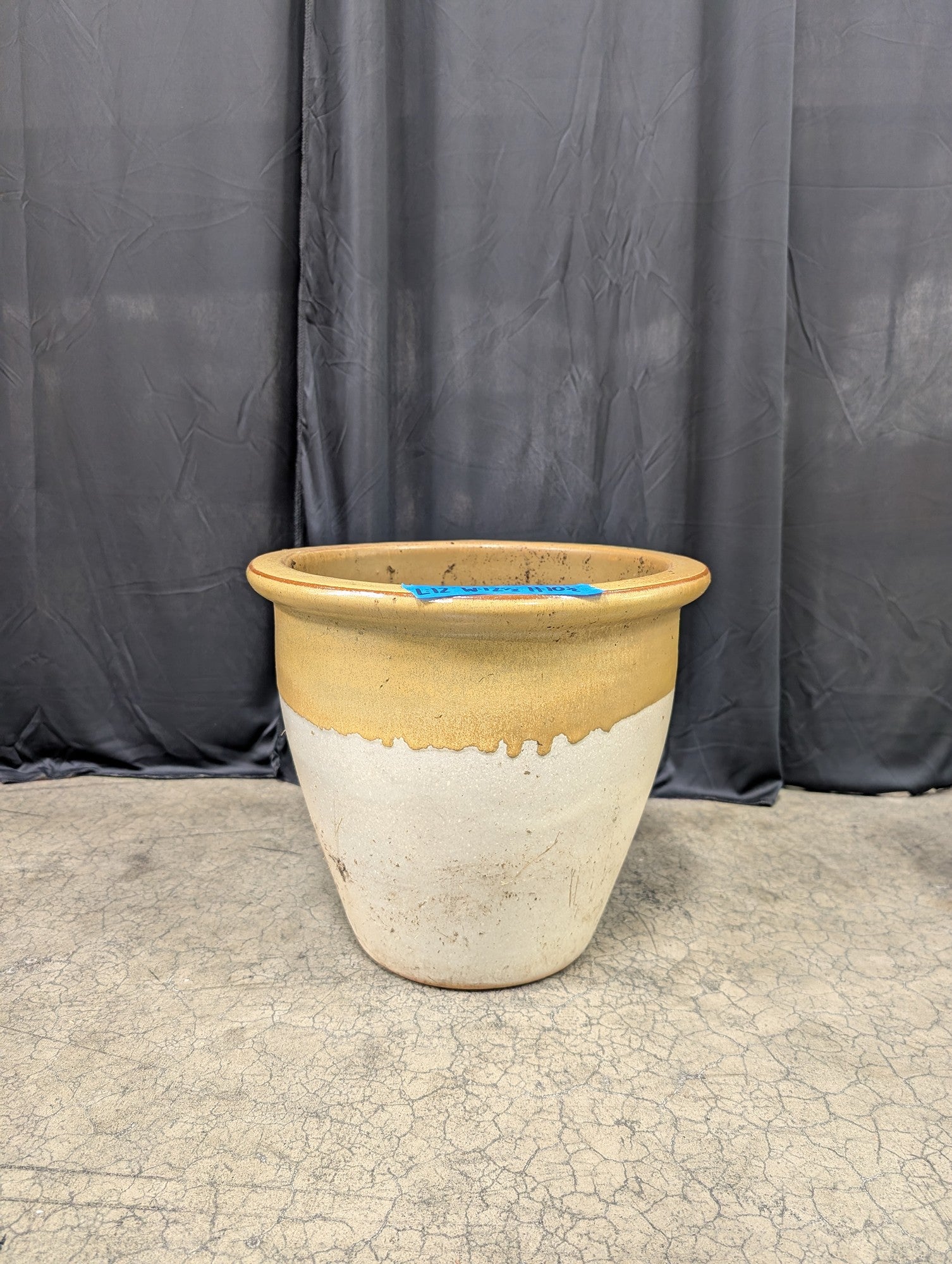 Two-Tone Tan and White Stoneware Planter with Glazed Finish