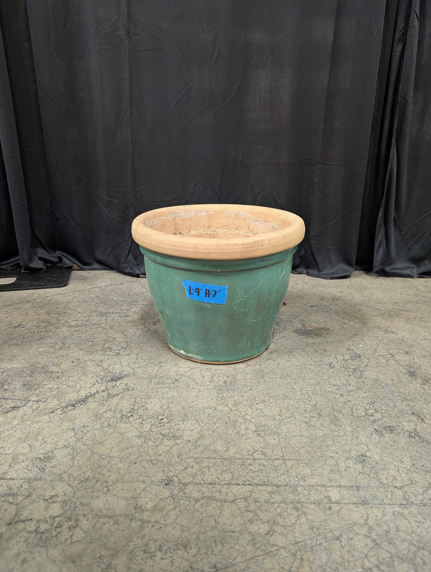 Round Green Glazed Planter with Terracotta Rim