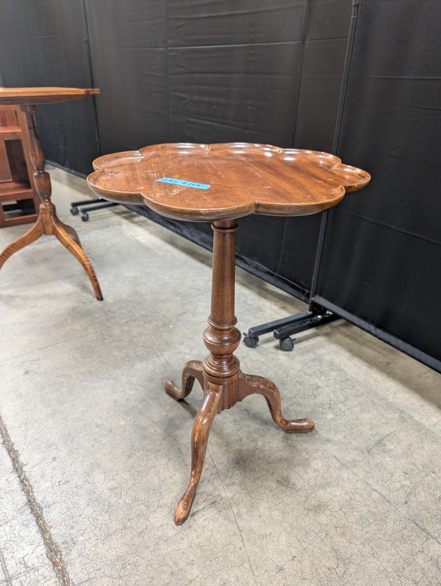 Scalloped Mahogany Pedestal End Table with Tripod Base