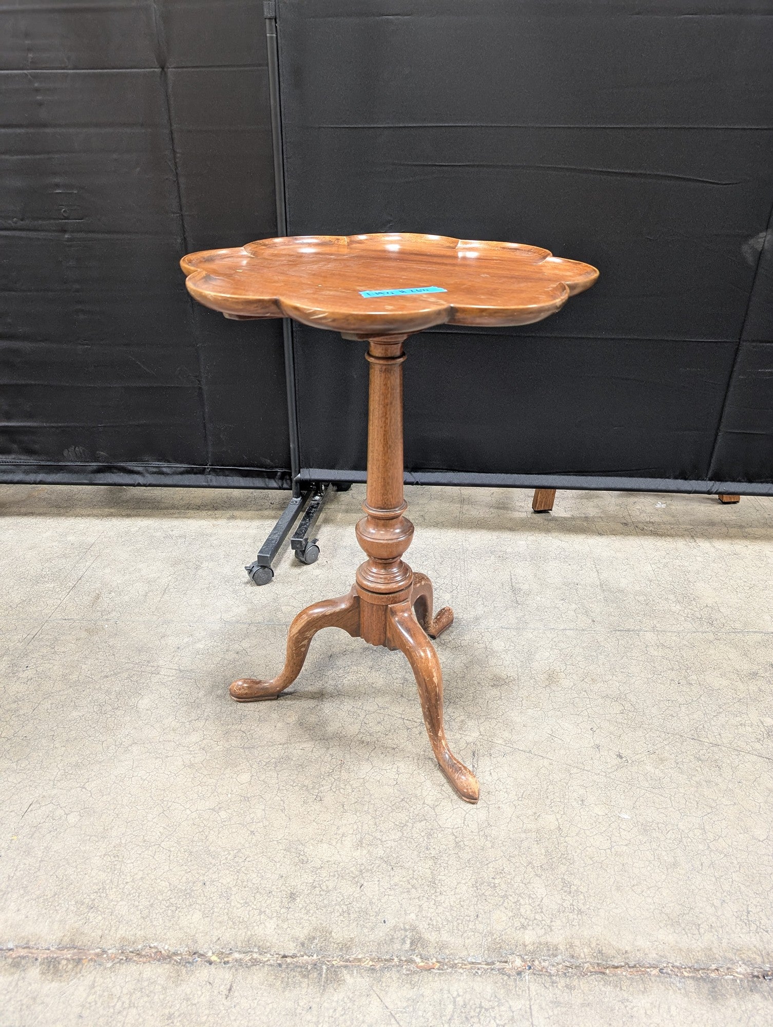 Scalloped Mahogany Pedestal End Table with Tripod Base