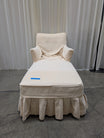 Cream Fabric Chaise Lounge with Ruffled Skirt
