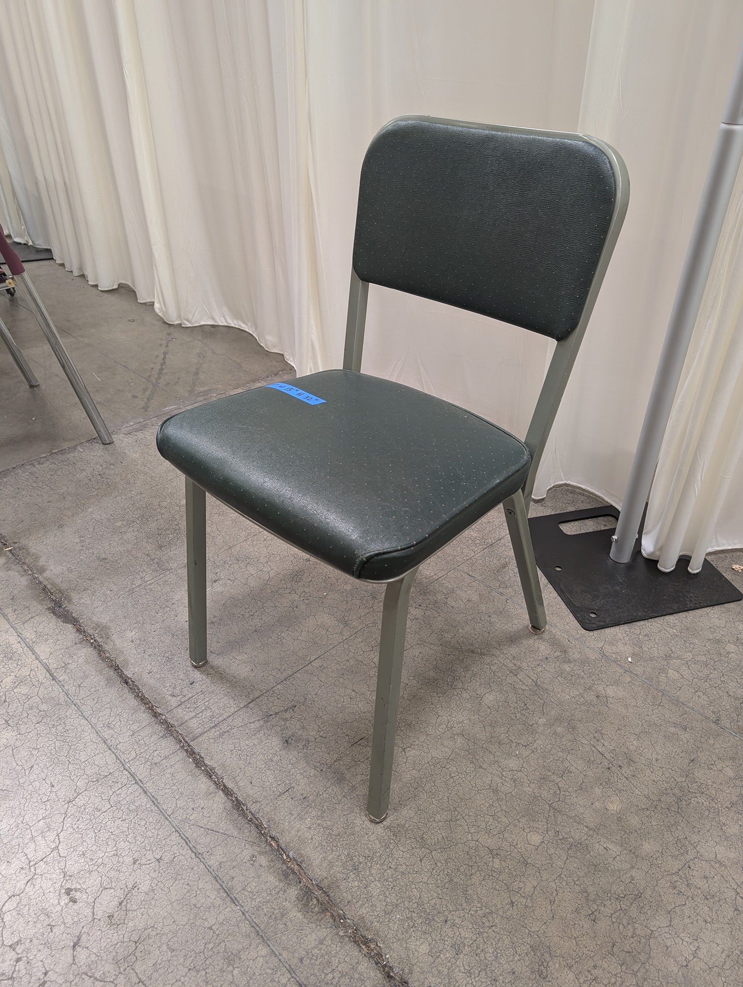COSCO Grey Metal Utility Chair with Dark Green Upholstery