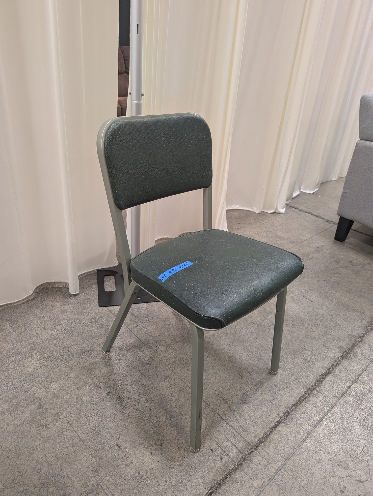 COSCO Grey Metal Utility Chair with Dark Green Upholstery