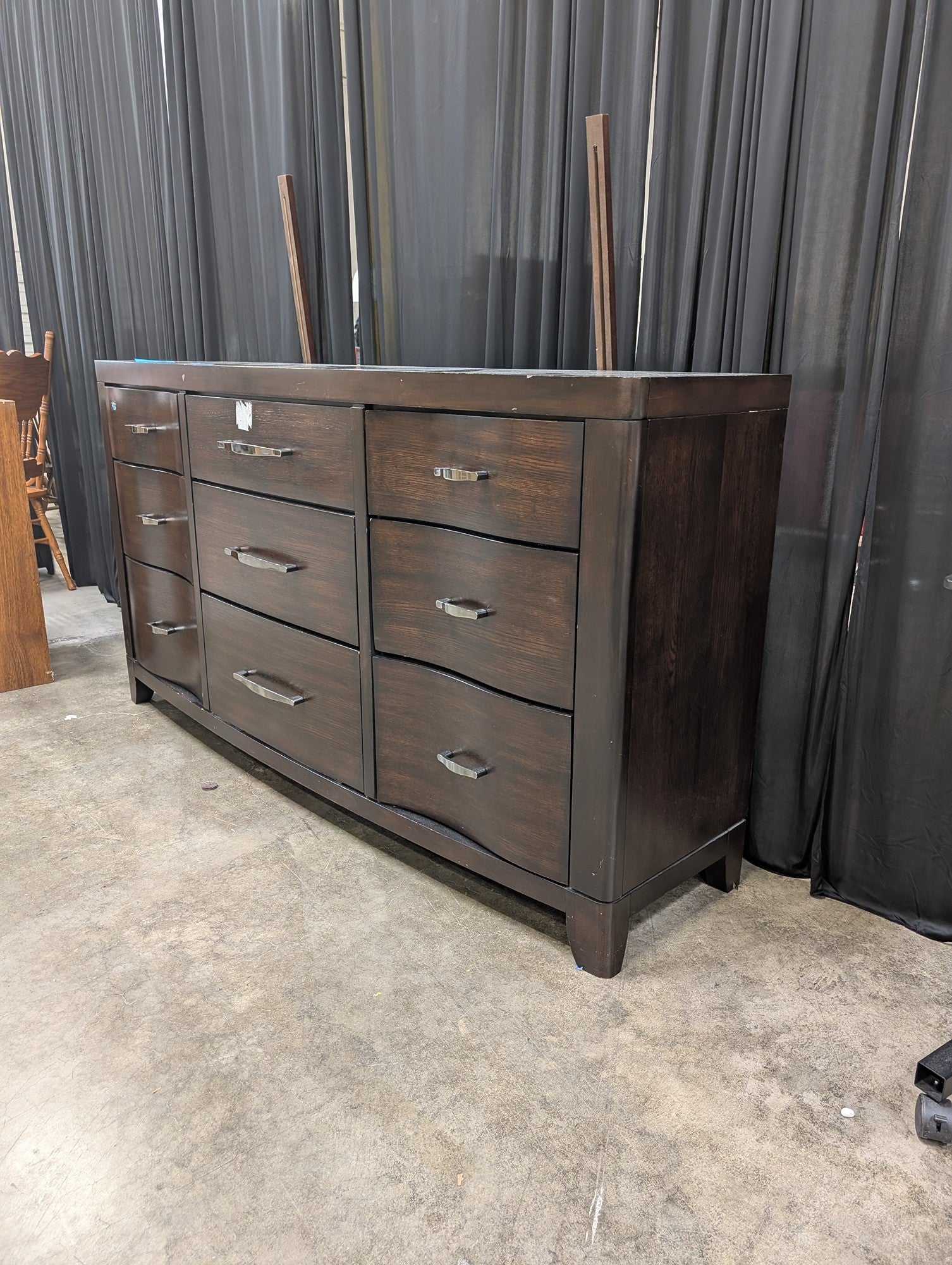 Morena Dark Brown Nine-Drawer Dresser with Silver Hardware