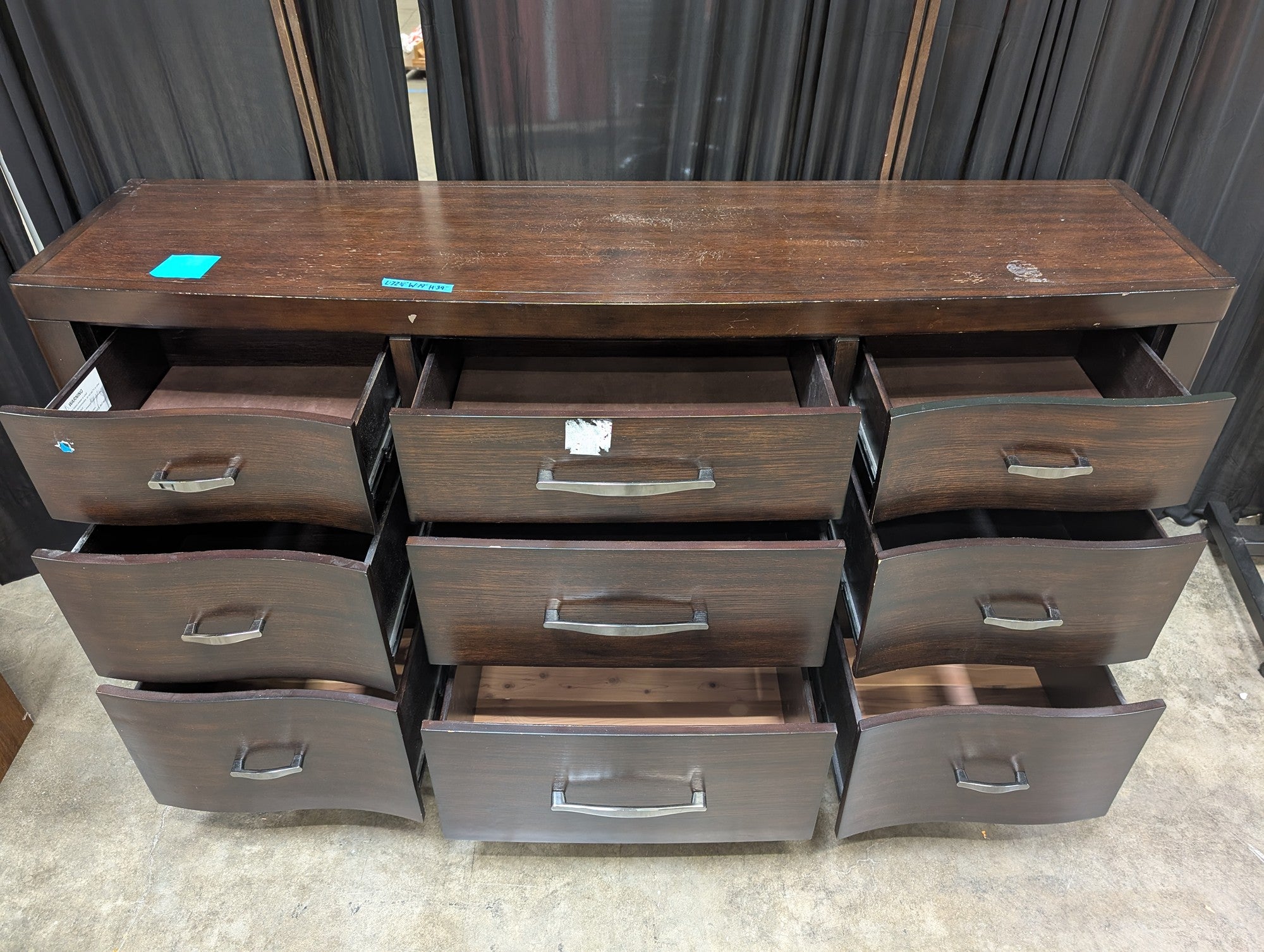 Morena Dark Brown Nine-Drawer Dresser with Silver Hardware