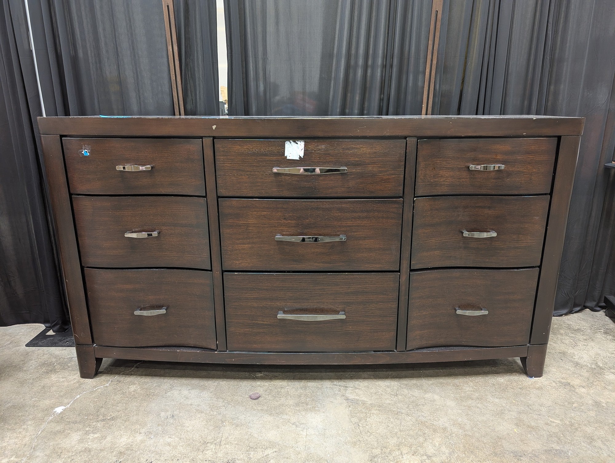 Morena Dark Brown Nine-Drawer Dresser with Silver Hardware