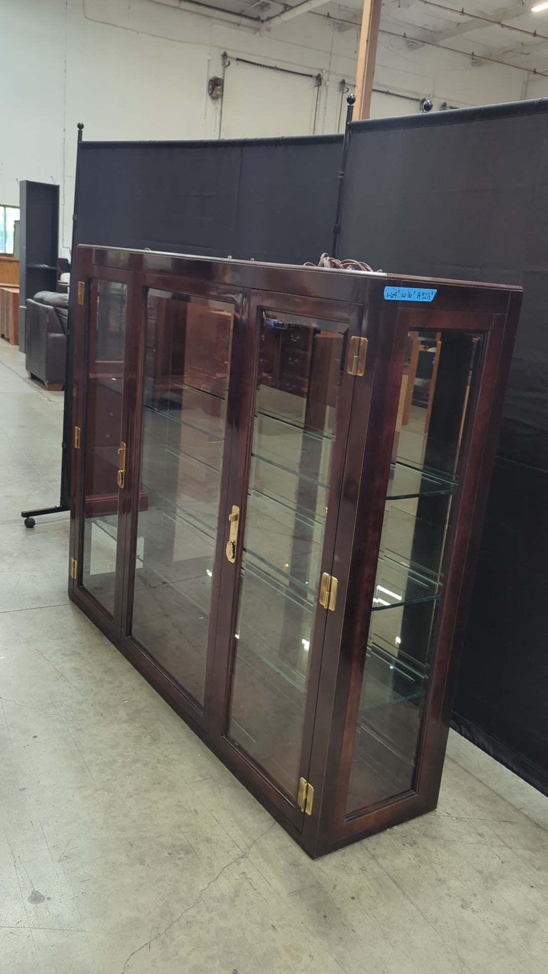 WHITE Mandarin Dark Wood China Cabinet with Glass Doors