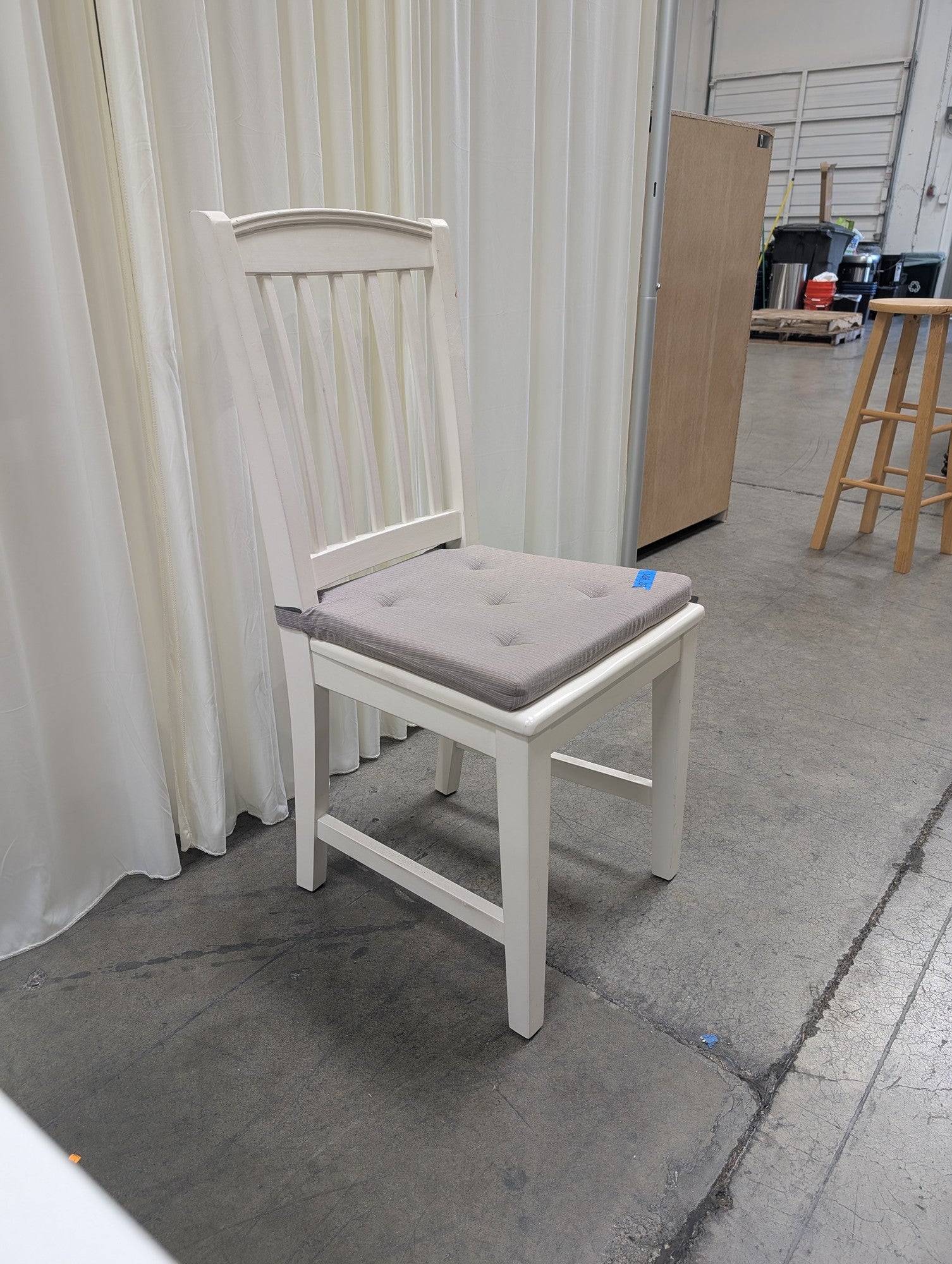 Cafe Kid White Wood Dining Chair with Grey Cushion