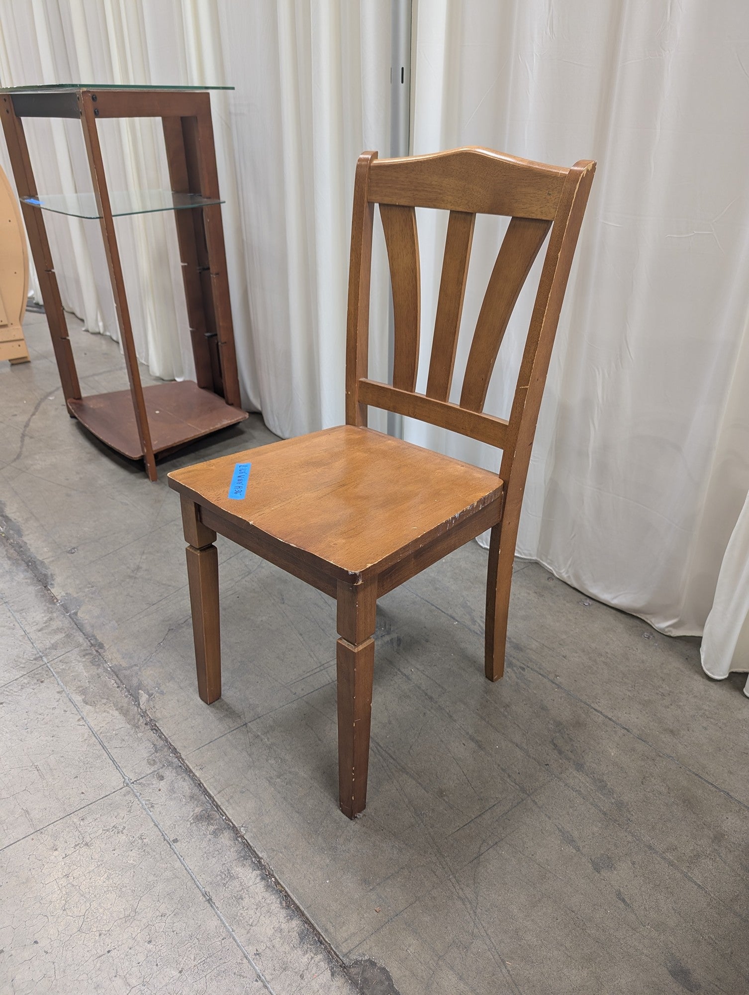 Brown Wood Dining Chair with Slatted Back