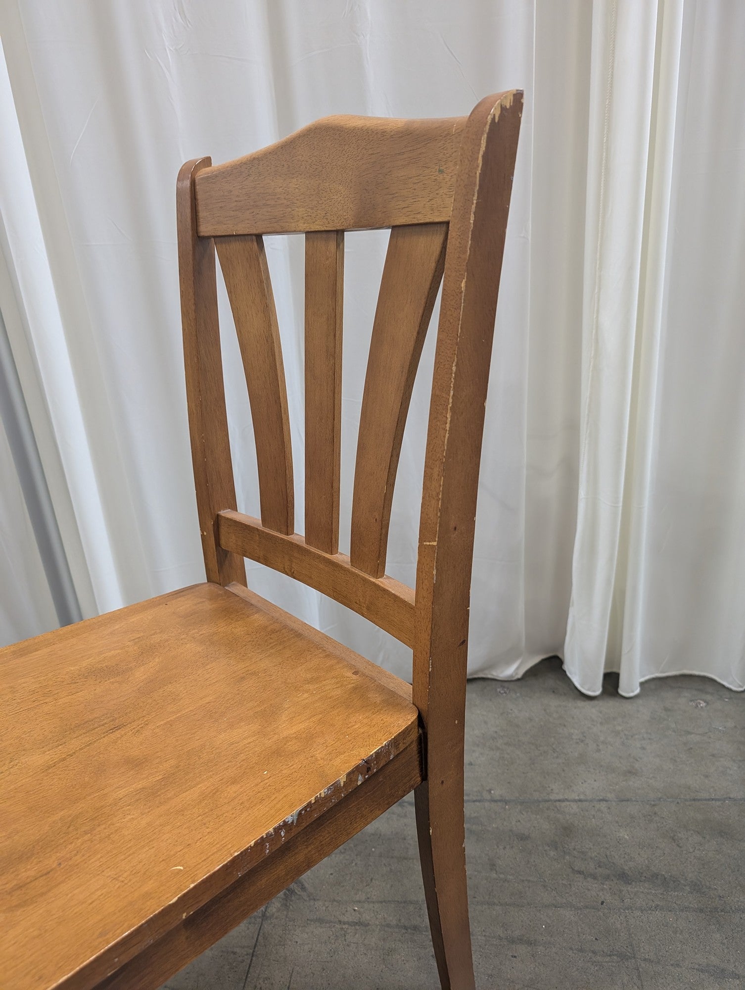 Brown Wood Dining Chair with Slatted Back